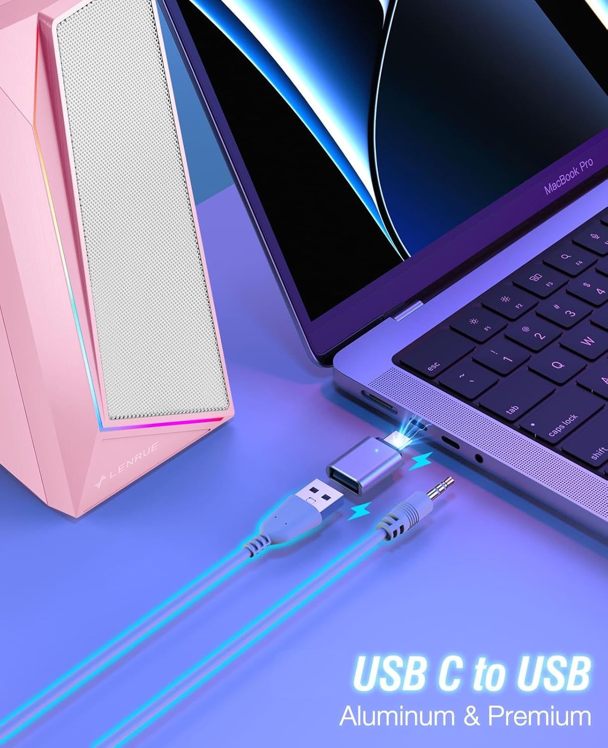 LENRUE Computer Speakers, USB/USB-C Powered PC Speakers with Loud Stereo Sound, Headphone-in for Desktop, Laptop