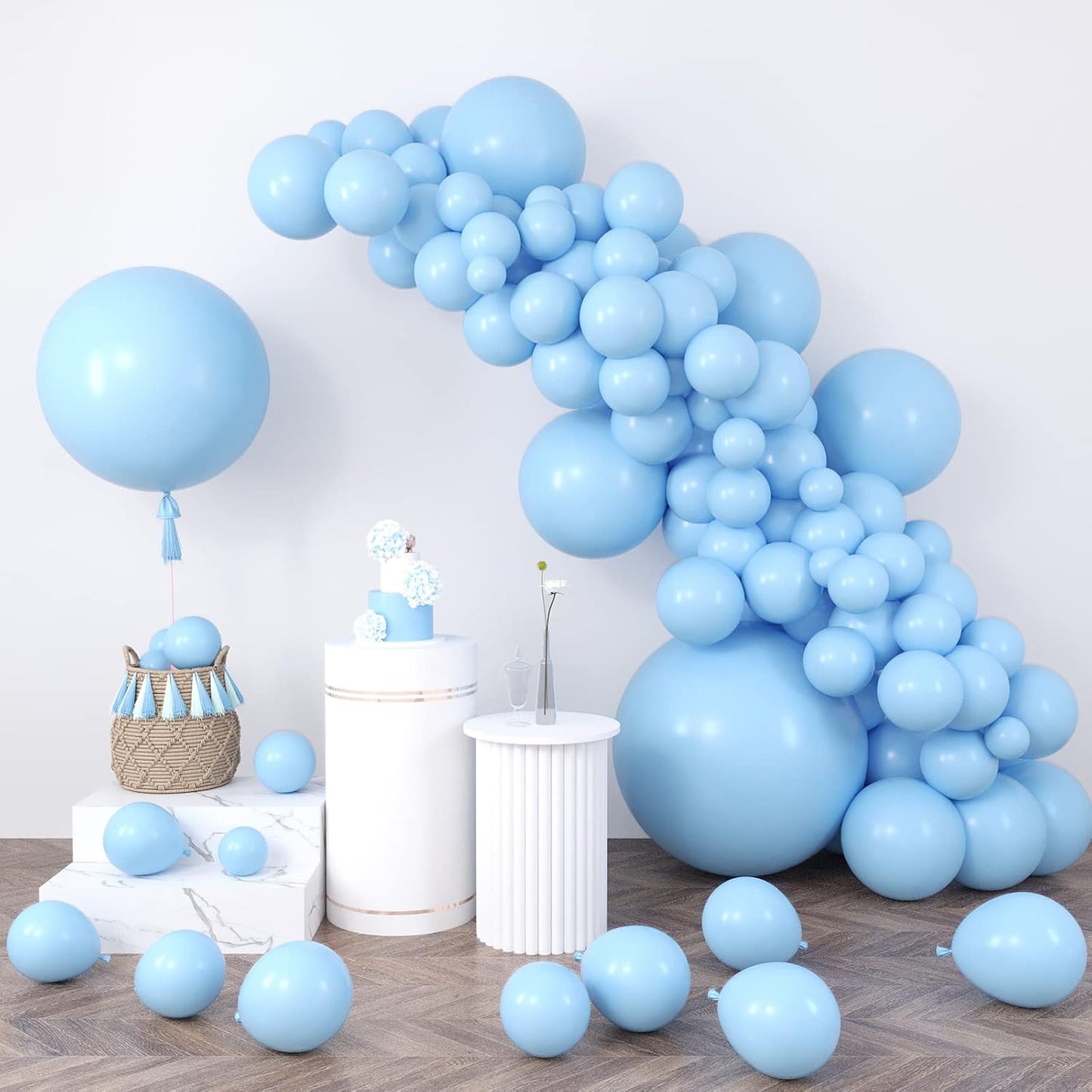 RUBFAC Pastel Blue Balloons - 116-Piece Set in Various Sizes for Birthday & Baby Shower Decor | Light Blue