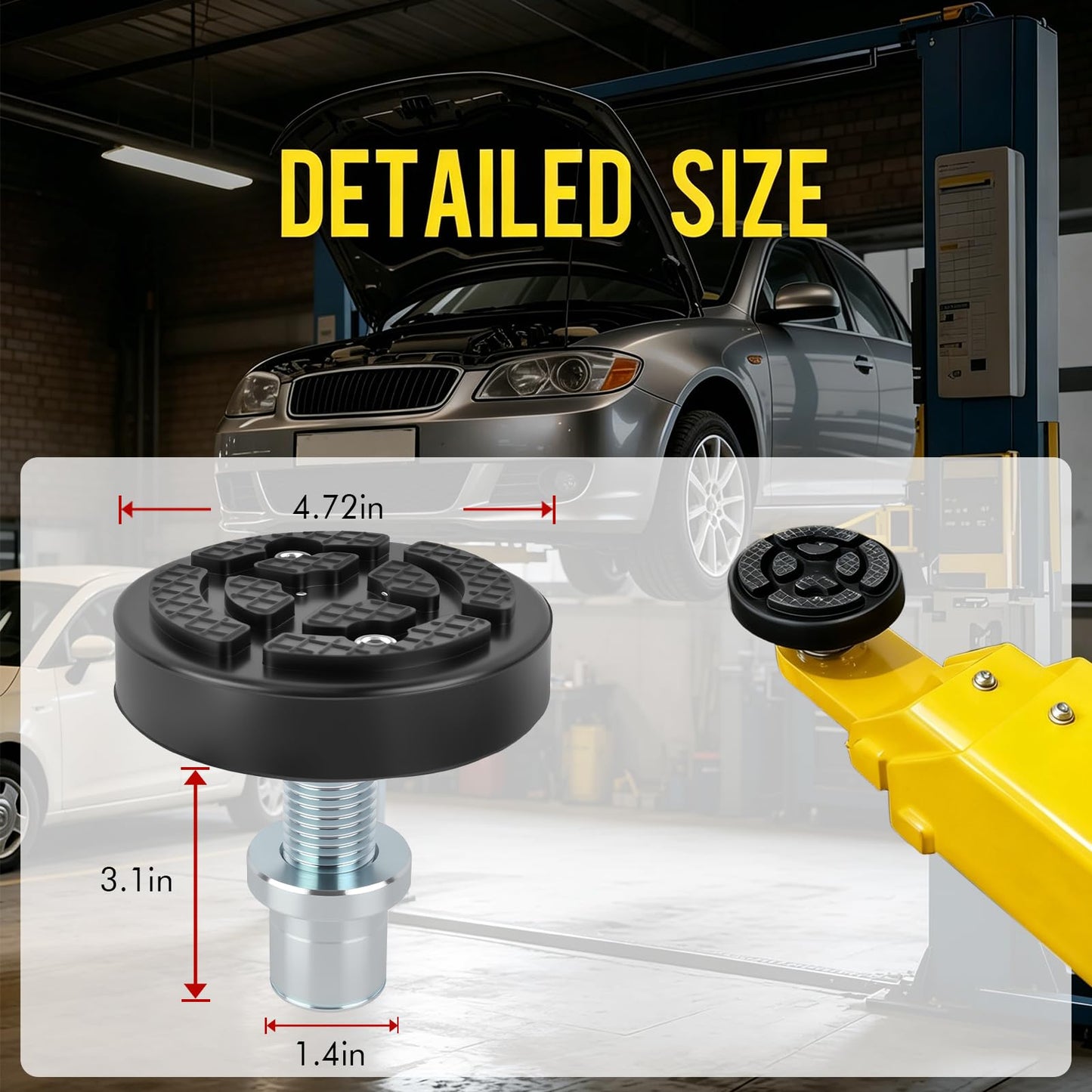 4-Pack 50mm Shaft Diameter Car Lift Round Tray Rubber Pads, Heavy-Duty Screw-Up Heightening Feet Plus High Leg Extension Pads for 2-Post Lifts, Adjustable Support Tray Set