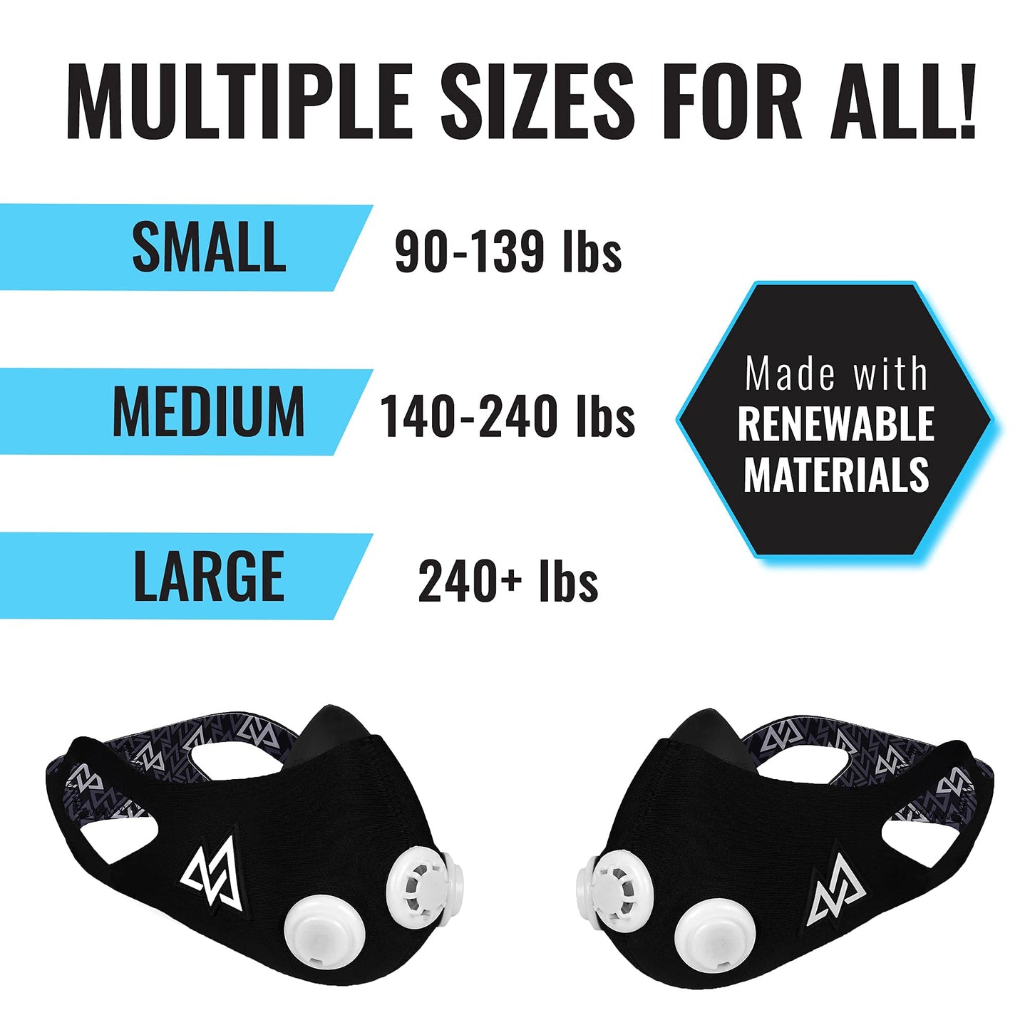 TRAININGMASK - Elevation Training Mask 2.0 Blackout - Fitness Mask, Workout Mask (Medium)