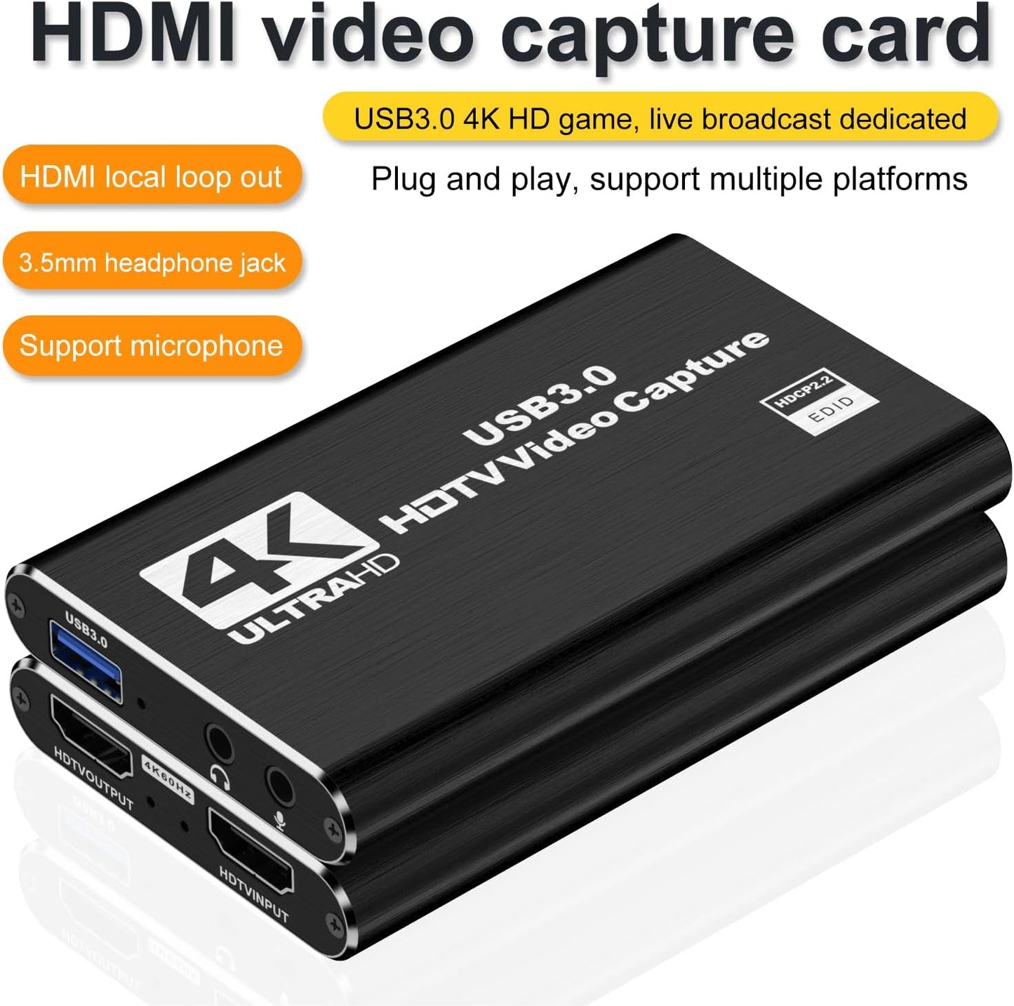 dobestyou 4K 3.0, 1080p 60fps, PS5, Capture Card Black for Streaming, Recording & Gaming Video Capture Device with USB