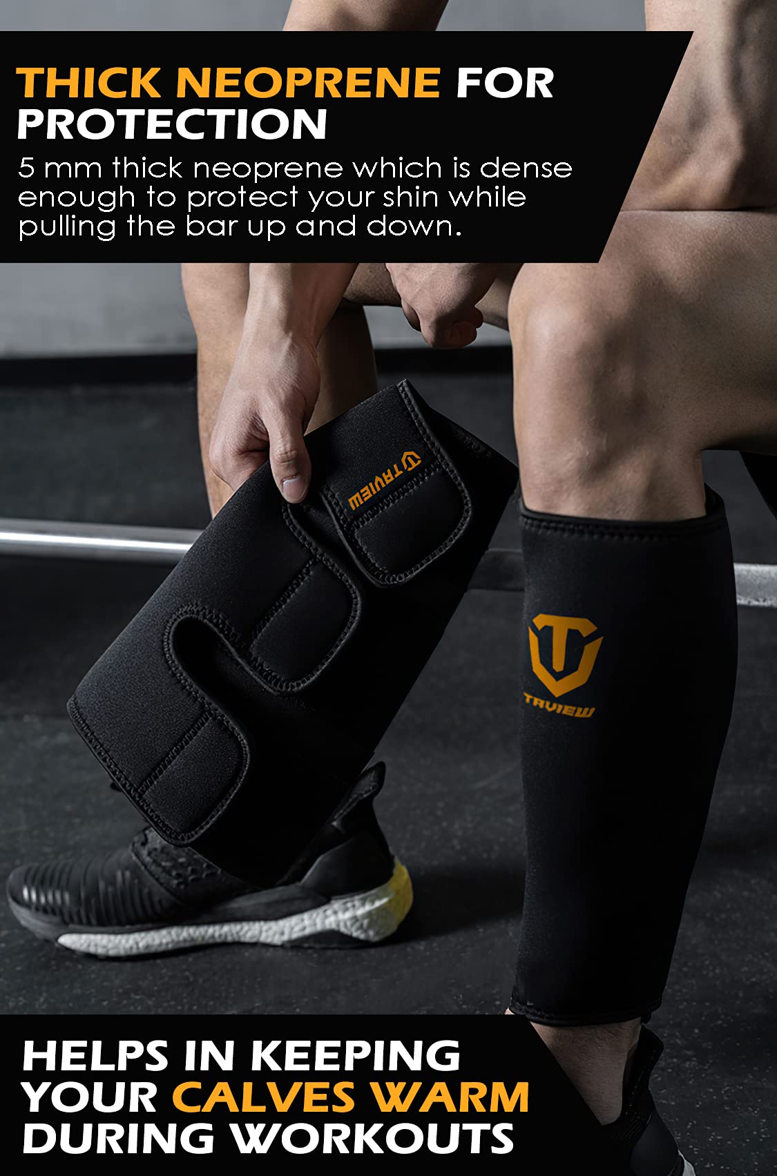 TAVIEW Weightlifting Deadlift Shin Guards, Calf Support Brace 5mm Thick Neoprene for EasyWear Deadlift Shin Guards,Training Pants and Tights, Ultimate Shin Protection
