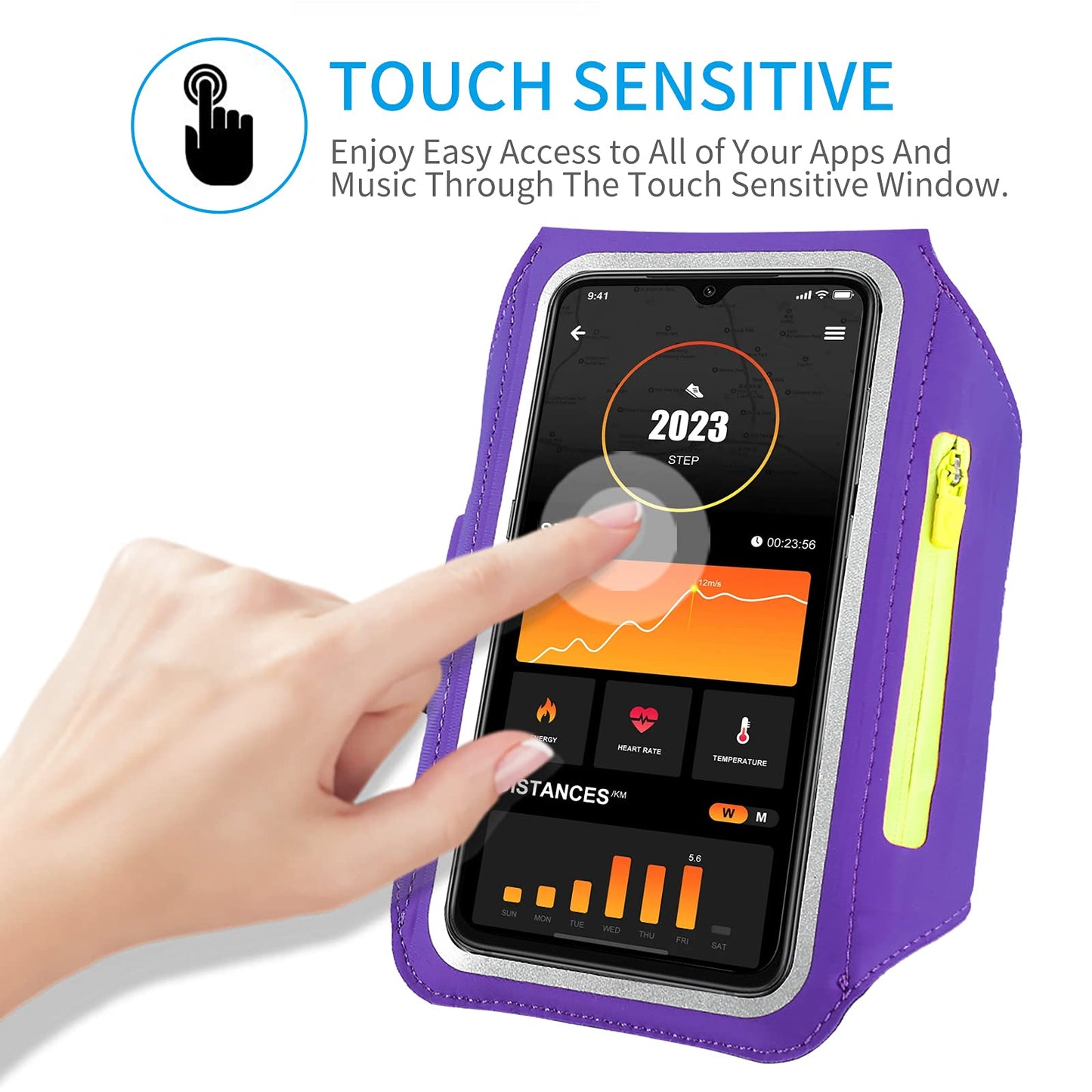 Running Armband with Earphone Bag Cell Phone Armband for iPhone 17 16 15 Pro 14 Plus 13 11 XR, Galaxy S24/S10 Water Resistant Sports Phone Holder Case & Zipper Slot Car Key Holder for 6.7 inch Phone