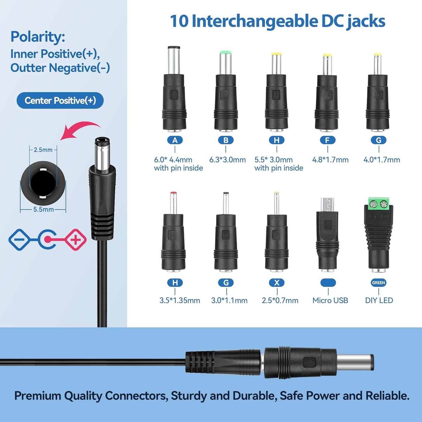 Beudsa ChargN 15V 2A 10 100-240V 50-60Hz, DC Power Supply Charger with Interchangeable DC Plugs, AC Adapter for Pet