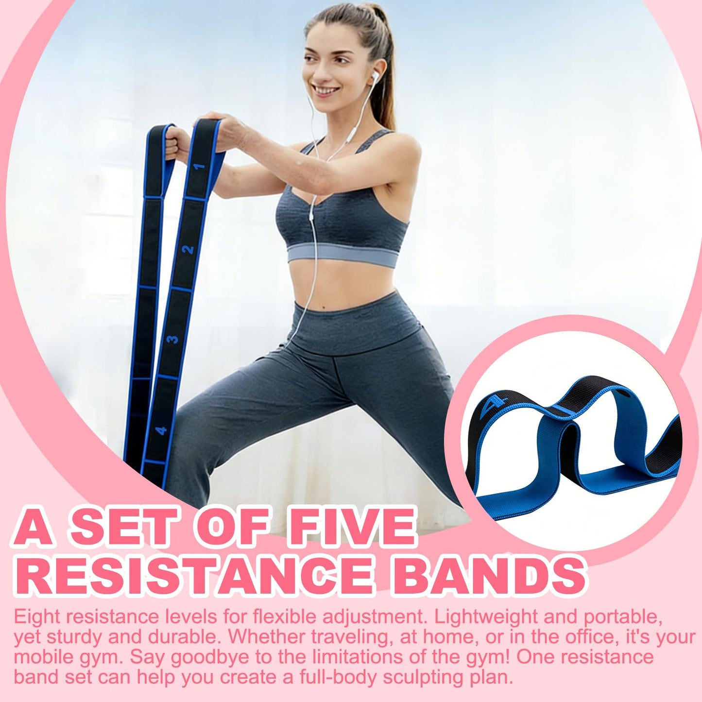 Wshxjzyay 5 Pack Fitness Resistance Bands, Numbered Resistance Bands for Glutes, 8-Section Elastic Training Bands for Yoga, Stretching, Pilates, Fitness