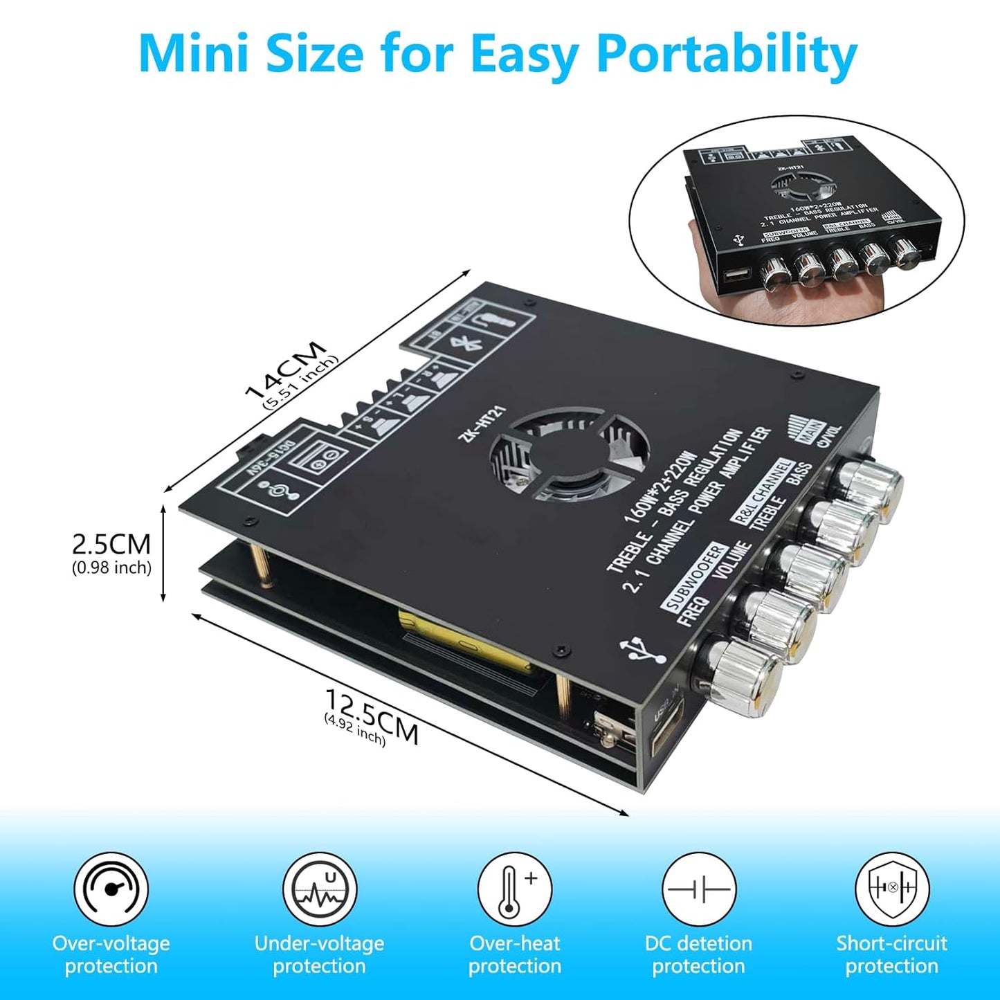 Sigllr 5.1 Board,540W 2.1 Bluetooth Audio Amplifier HiFi Channel Mini Subwoofer Power Amp Module with Treble & Bass