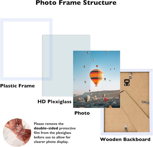 JCJMY 9x10 Picture Frame - White Wall Hanging & Tabletop Display | Shatter-Resistant Plexiglass