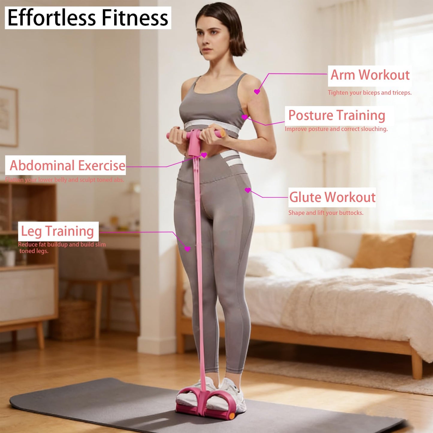 Pedal Resistance Band with Handle, Upgrade 6-Tubes Manual Tension Training Pedal,Multifunction Fitness Bands for Abdomen, Waist, Arm, Leg,Home Fitness (Purple)