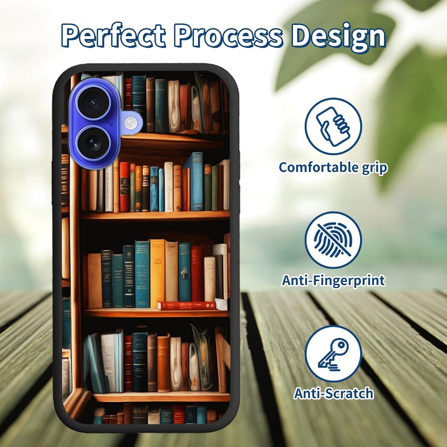BFSEROBJ 17 2025 17 6.3 inch for iPhone Case with Bookshelf Pattern Design Ultra-Thin Black Soft TPU Silicone Shock
