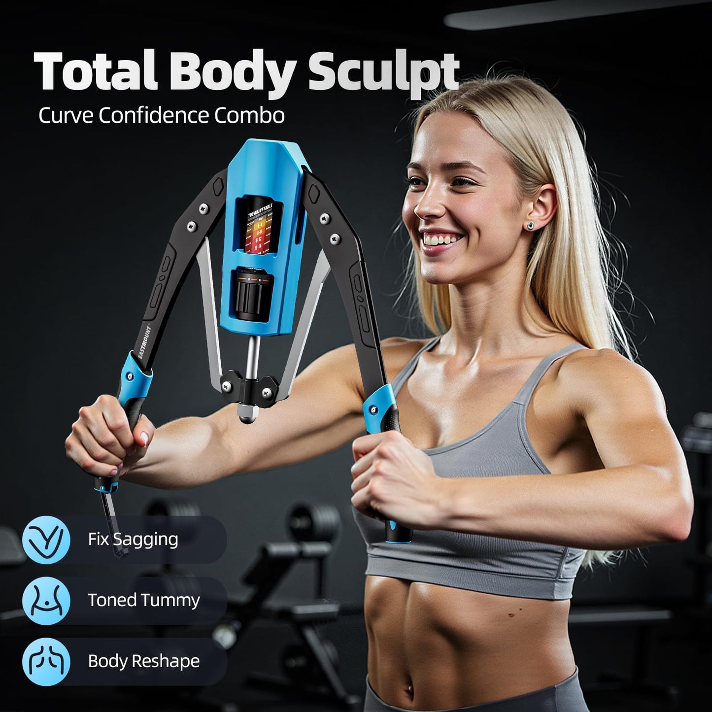 EAST MOUNT Twister Arm Exerciser - Adjustable 22-440lbs Hydraulic Power, Home Chest Expander, Shoulder Muscle Training Fitness Equipment, Arm Enhanced Exercise Strengthener (Black&Blue)