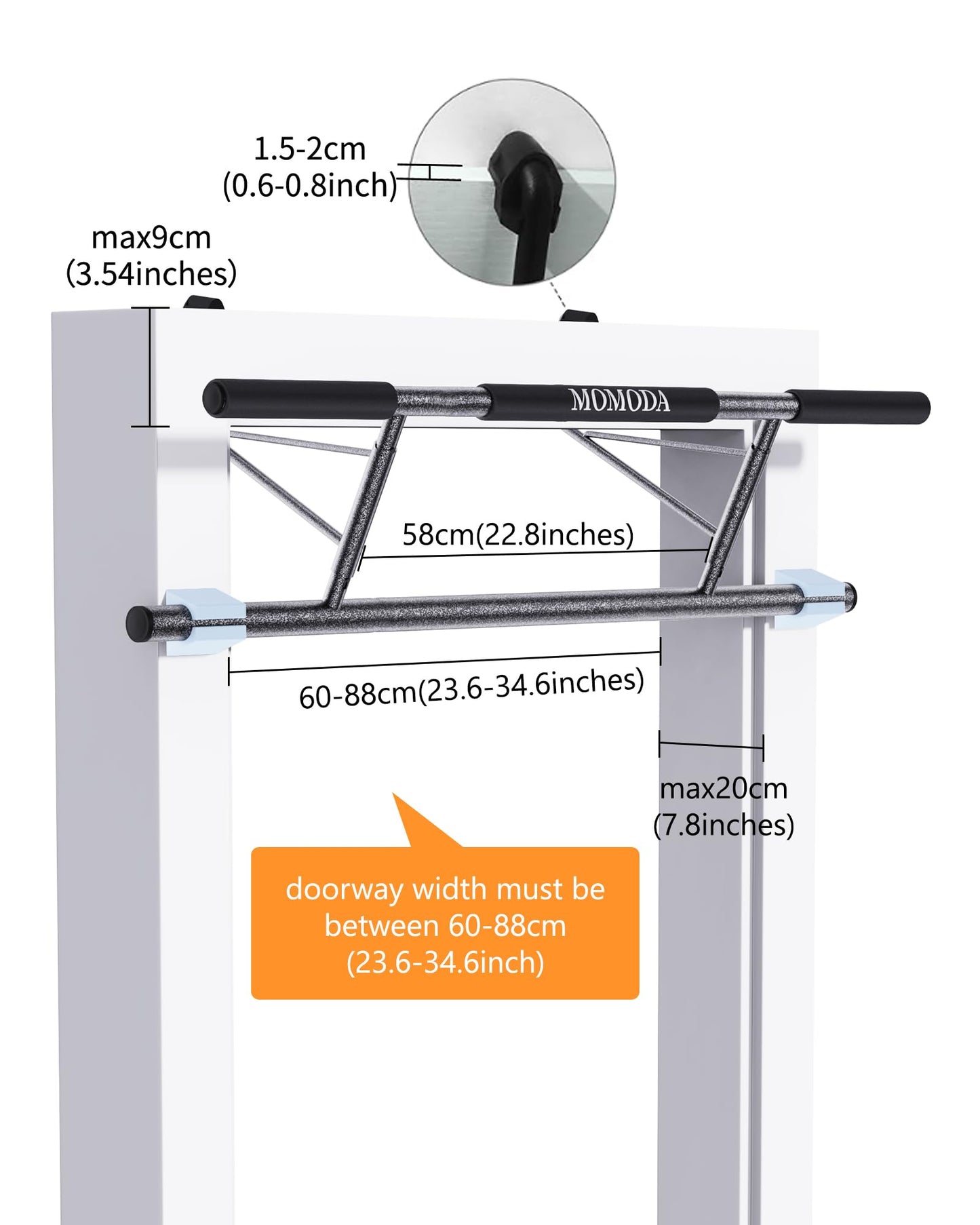 Pull Up Bar Doorway, No Screws Portable Chin-Up Bar Door Frame for Home Gym, Multi-grip Upper Body Exercise, Upgrade Folding Hooks for Almost All Doors