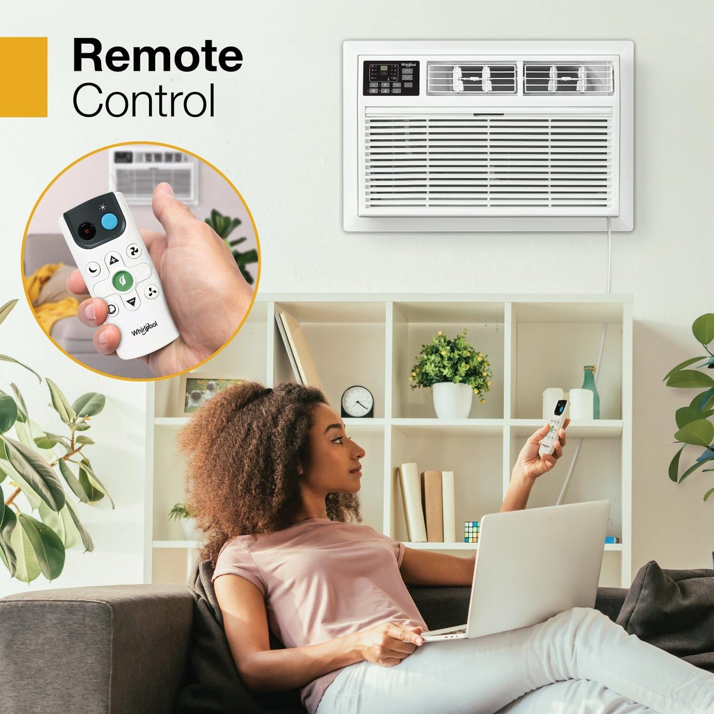 Whirlpool 12,000 BTU 230V Through-the-Wall Air Conditioner with Supplemental Heat, Dehumidifier and Remote, Wall AC Unit for Apartment, Living Room and Medium Rooms up to 550 Square Feet in White