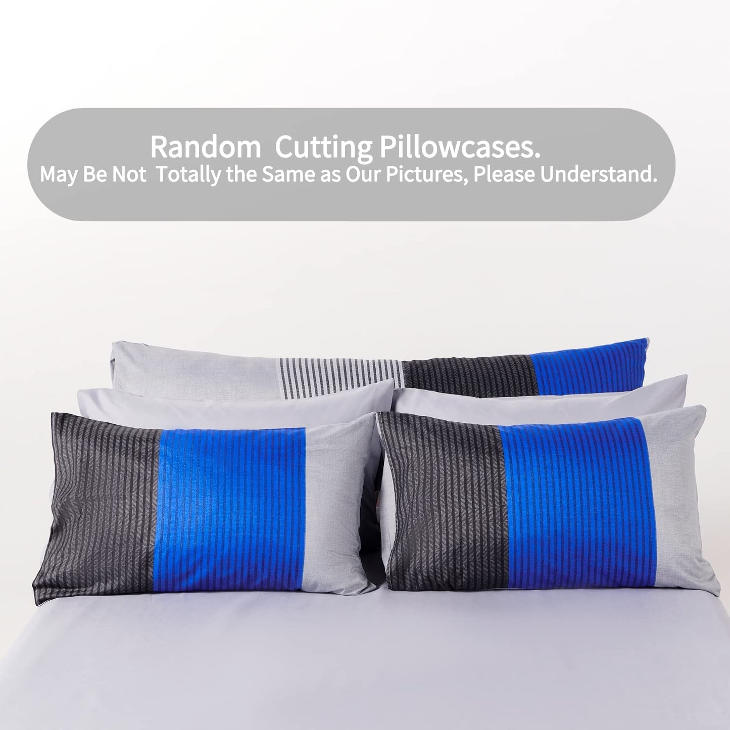 RYNGHIPY 8Pcs Blue and Grey Stripe Comforter Set Full Size, Ultra Soft Microfiber Filling Patchwork Comforter Duvet, Bed Sheets and Pillowcases (Full,Blue Grey)