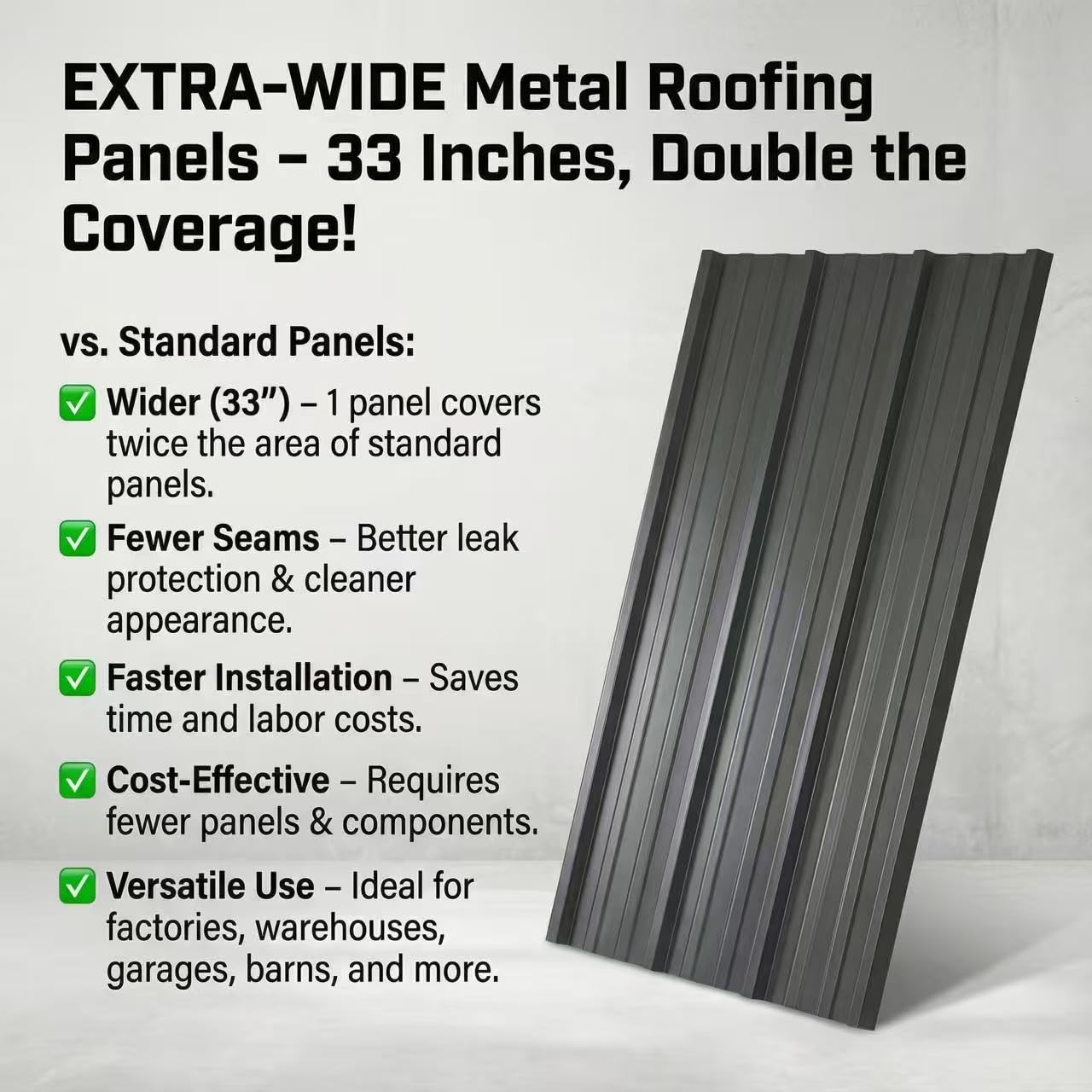 Extra-Wide Coverage Metal Roof Panels (72"x33"), Corrugated Galvanized Steel with Screws, Waterproof for Warehouse, Industrial Shed, Garage, Patio Roofing, 12 Pcs Gray