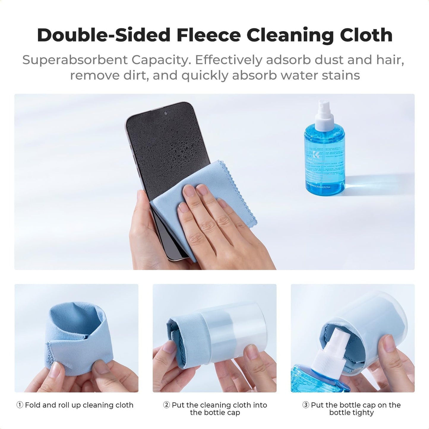 K&F CONCEPT 2 (200ml) Screen Cleaner Spray, with Microfiber Cleaning Cloth, Touchscreen Cleaning Kit for LCD LED DVD