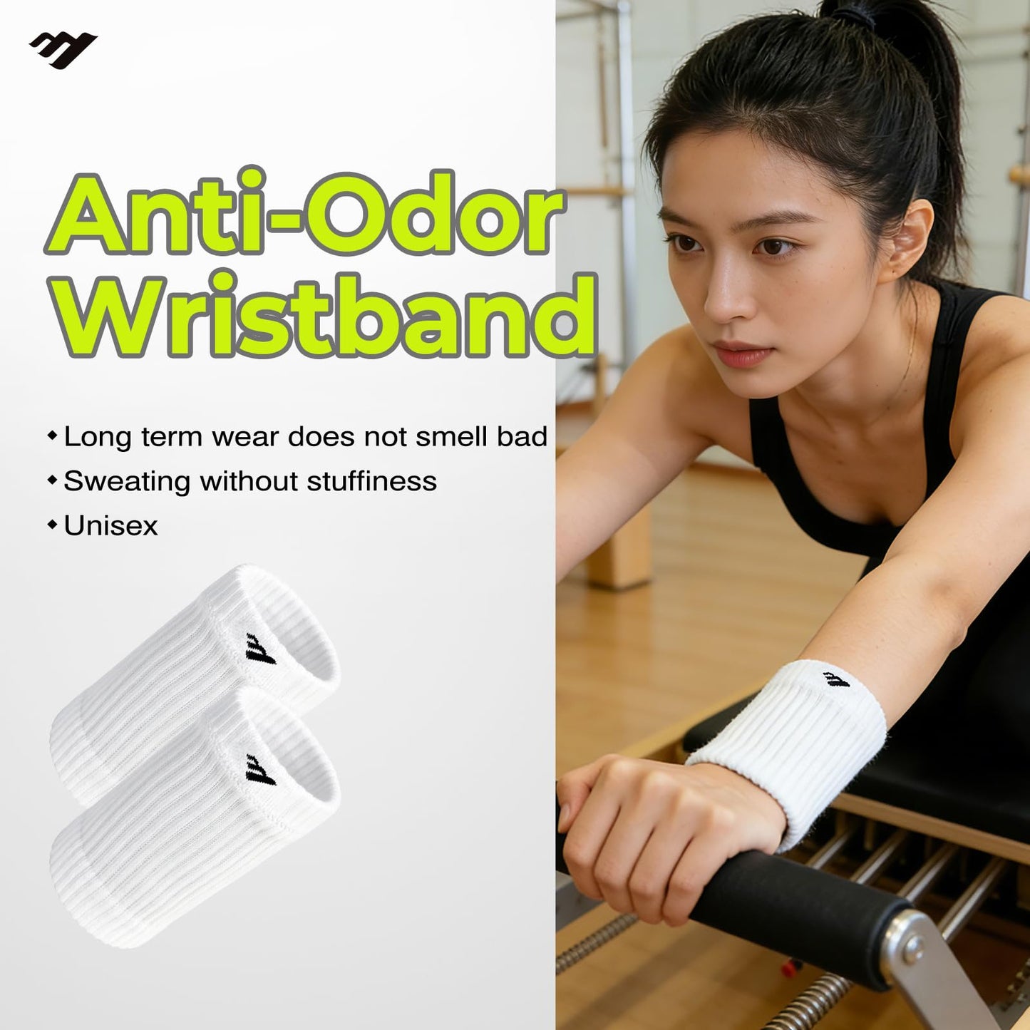 MOON 2 Pairs Breathable Wrist Sweatbands for Men Women, Anti Odor Moisture Wicking Elastic Sports Wristbands for Basketball, Tennis, Cycling, Running, Gym, Working Out, White