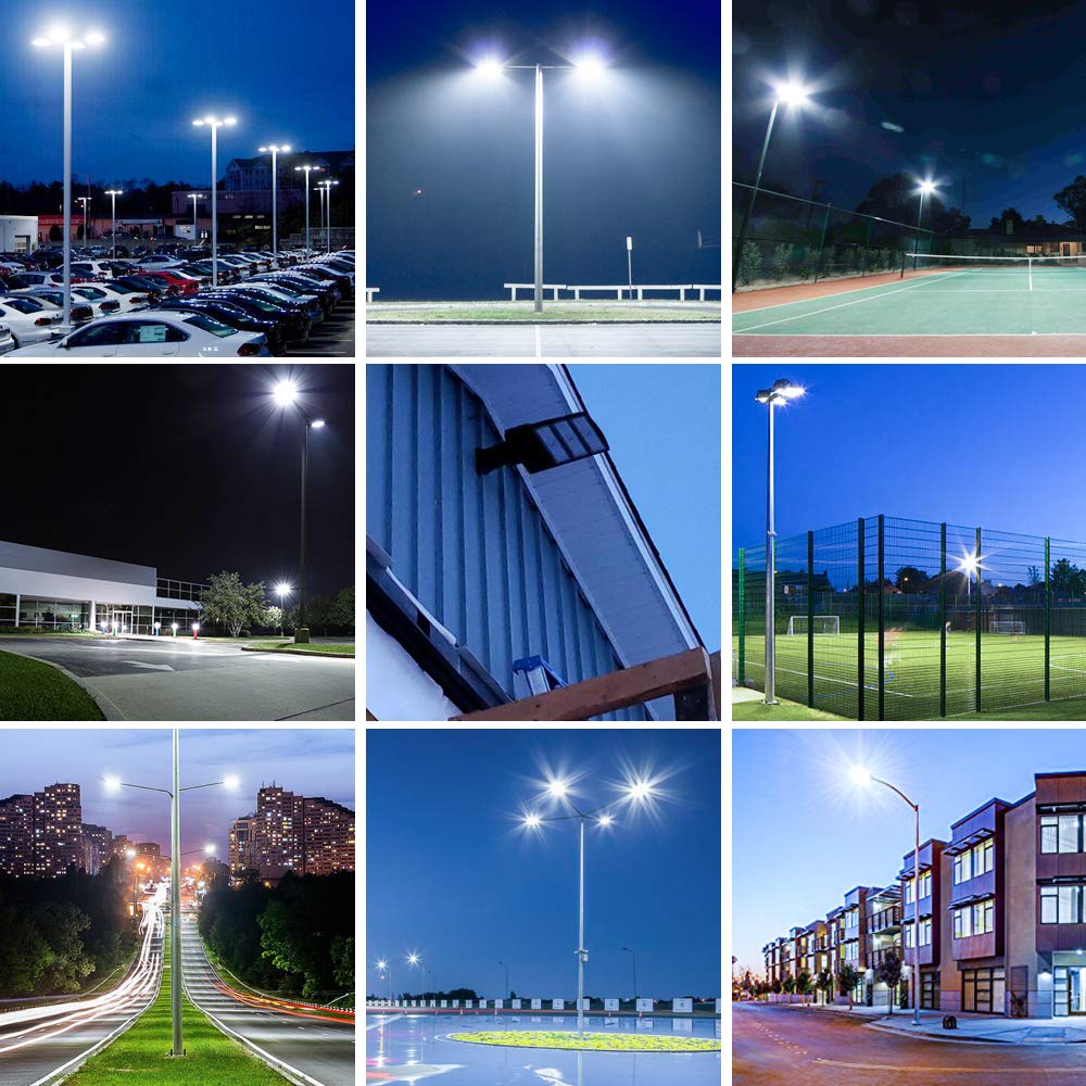 ledmo 300W LED Parking Lot Lights with Adjustable Arm Mount Dusk-to-Dawn Photocell Sensor Outdoor Commercial Area Lighting 36000LM 5000K IP65 LED Street Flood Security Light for Shop|Yard|Roadways