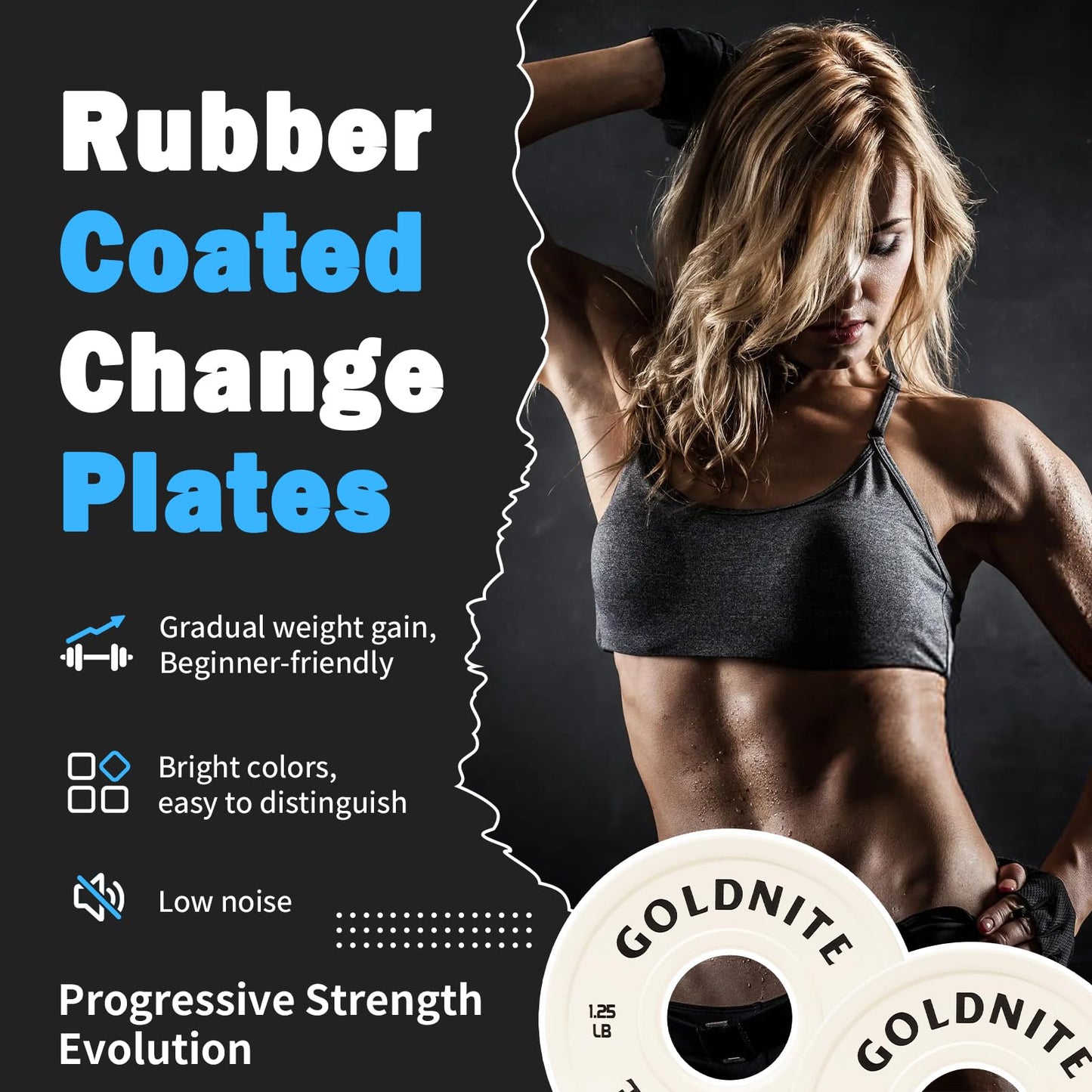 GOLDNITE Change Plates 1.25LB Set Rubber Coated Fractional Weight Plates Olympic Bumper Plates - Barbell Weights for Strength Training, CrossFit, Home Gym Workouts Powerlifting