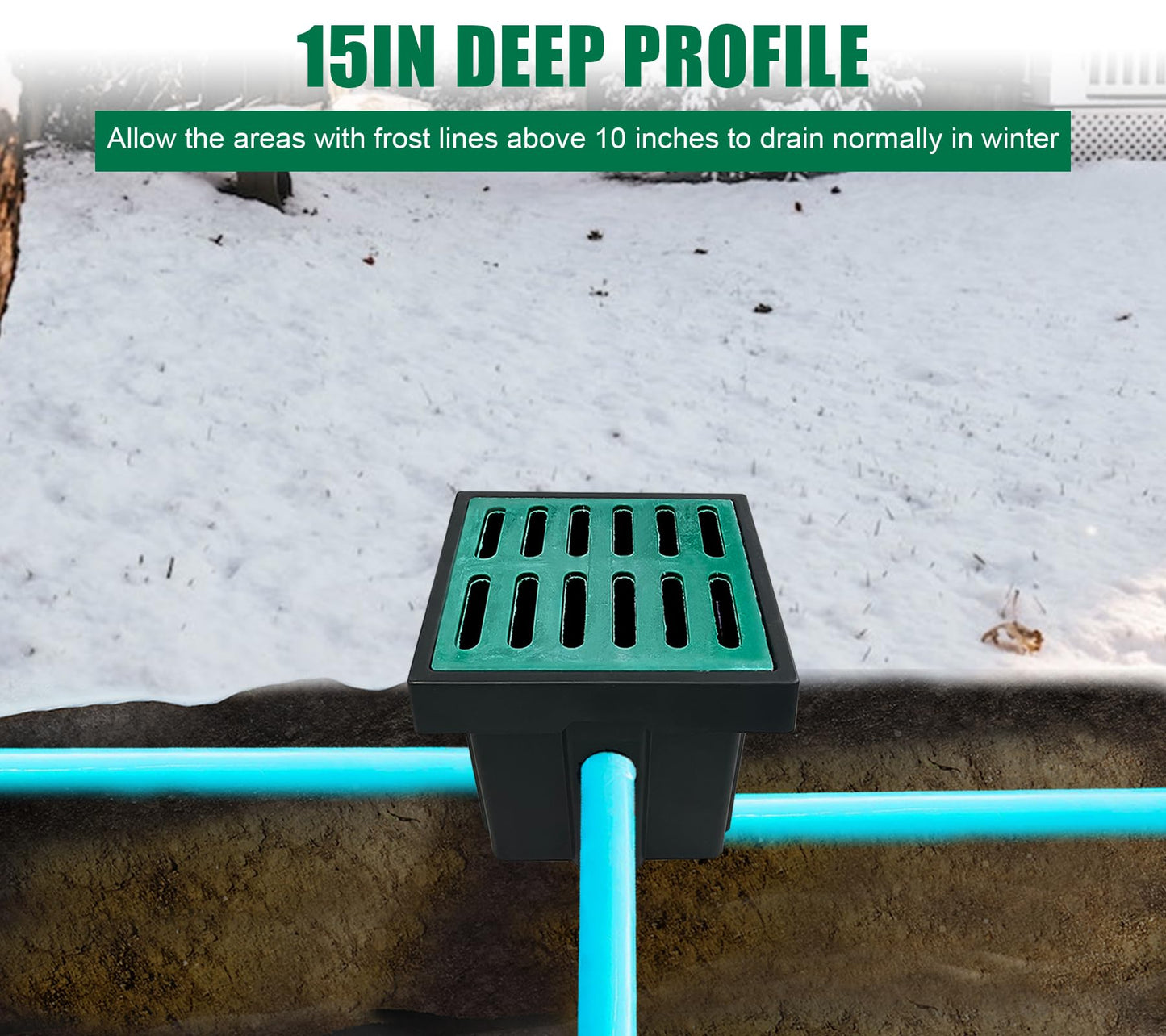 Natotela Catch Basin for Drainage with Fiber Glass Grate-18x18x15 in. Large Drainage Basin with Debris Basket,A15 French Drain Basin Without Reserved Hole for Yard,Downspout,Lawn,Municipal Pipeline