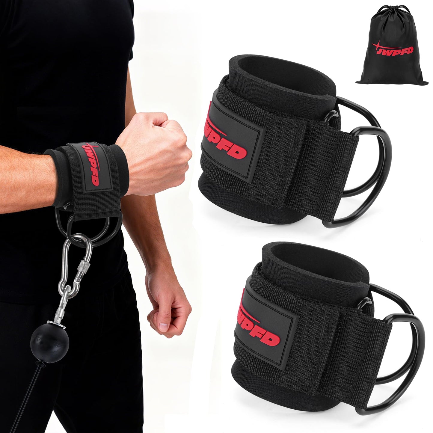 Wrist Straps for Cable Machines Wrist Cuffs for Men Woman Neoprene Padded Straps for Gym Strength Training Equipment (Black, M)