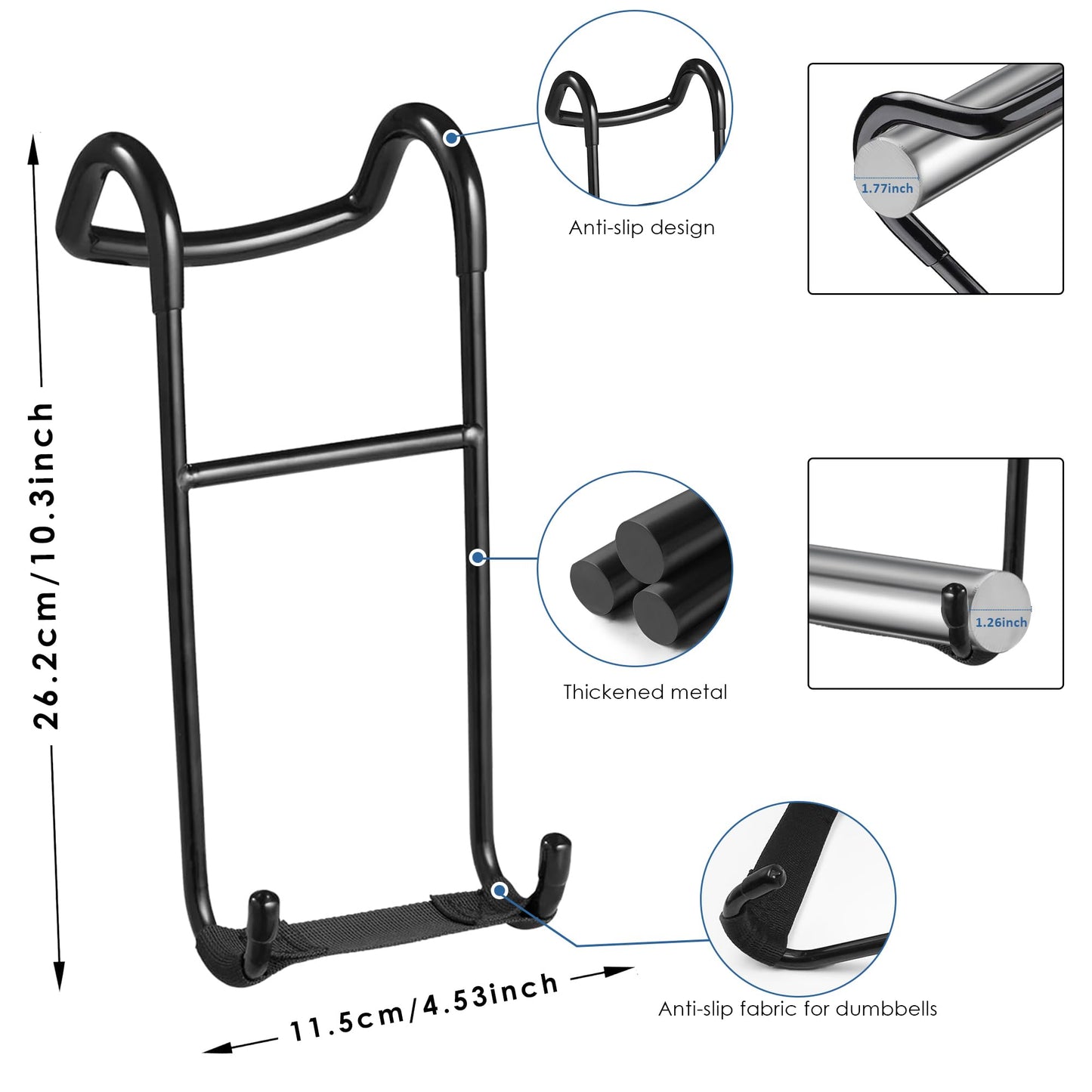 QKOQKO Dumbbell Spotter Hooks, 2-Pack Upgraded 250 lbs Heavy Duty Rack Attachments for Bench Press, Chest & Shoulder Workouts, Safety Hangers with Wrist Straps