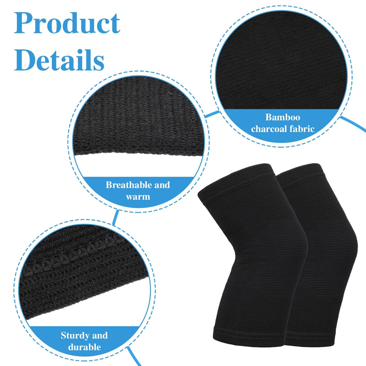 XLIUAX Bamboo Knee Sleeve, Black Bamboo Compression Knee Brace, Elastic Breathable Knees Braces, Thicken Thermal Relieve Knees Pain Leg Pads for Women Men Running Volleyball Cycling Dance(Large)
