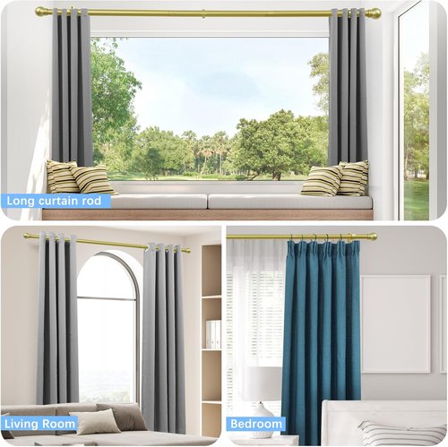 Max Adjustable Curtain Rods by [Brand Name] - 16 to 48 Inches | Warm Gold Finish, 6/8" Diameter, Pack of 1