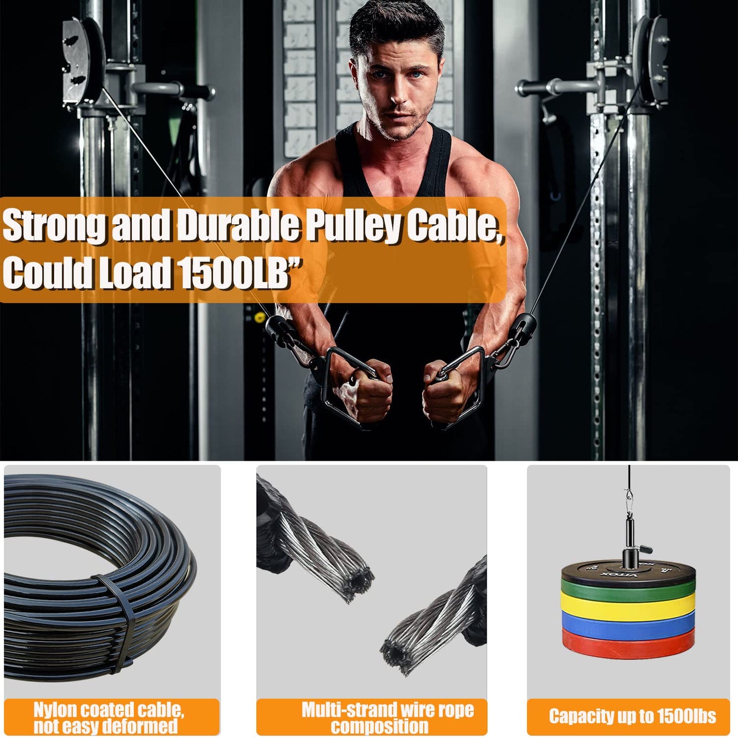 Fitness Pulley Cable, Home Gym Replacement Cables for Cable Machines, 5mm Steel TPU Coated, 65.6/98.4 Ft Wire Rope for Pulley System Gym (98.4 Feet)