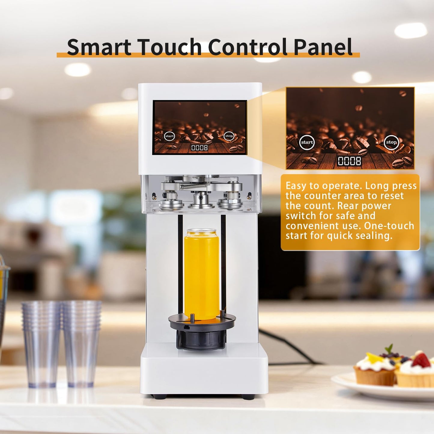 ABUKE Commercial Soda Can Sealer, Automatic Can Sealer Machine for Aluminum & Plastic Cans - Touch Screen Operation, No Need Cup Mat, Auto-Detect Height, Black