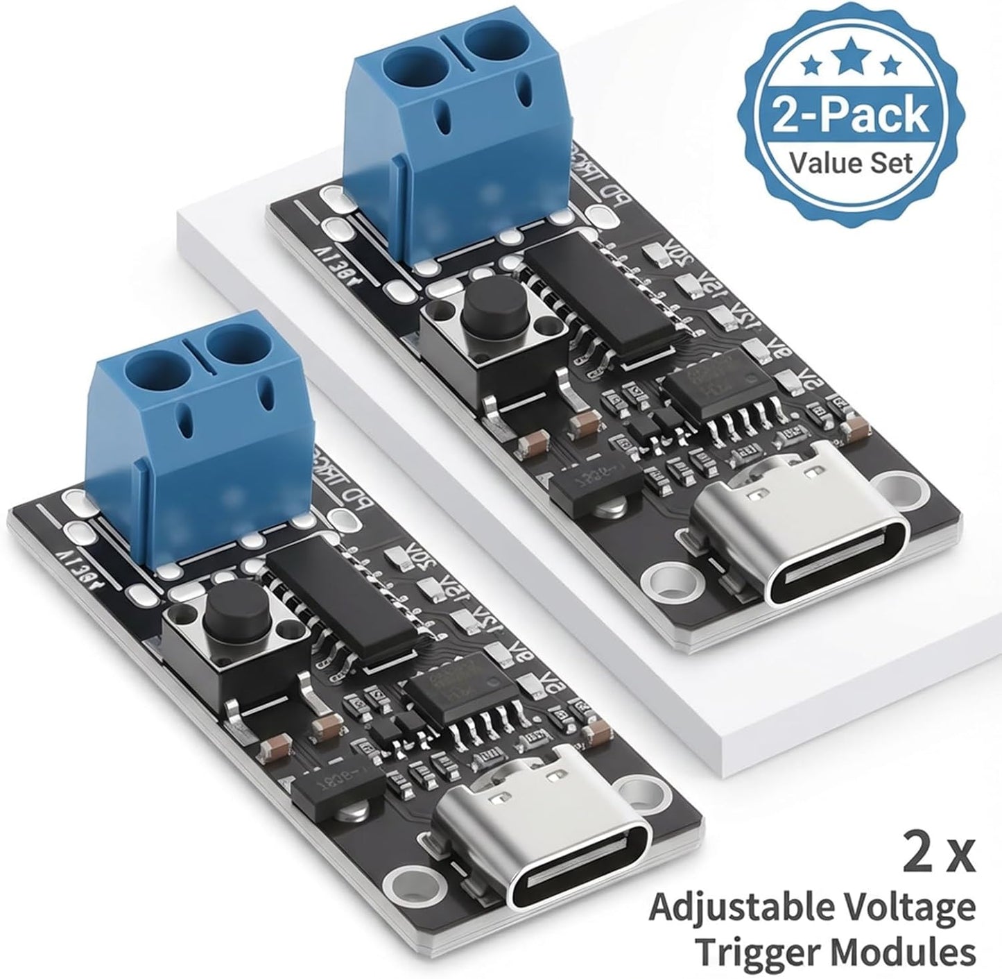 Qulkws 2 Pack 100W 5A 5V 9V 12V 15V 20V 5A USB-C Fast Charge PD QC DC Adjustable Voltage Power Module USB-C Decoy Board