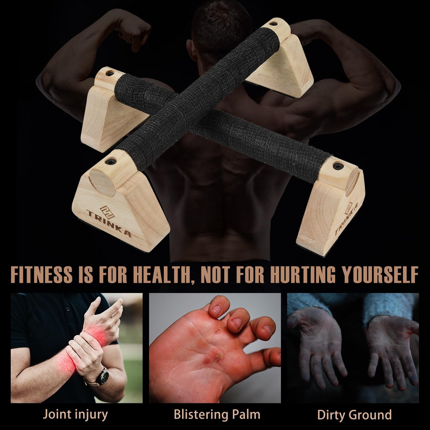 Wooden Parallettes Push Up Bars, 2 PCS Wood Calisthenics Bars with Non-Slip Base, 30CM Pushup Handles for Home Fitness, Workout Equipment for Men and Women Strength Training