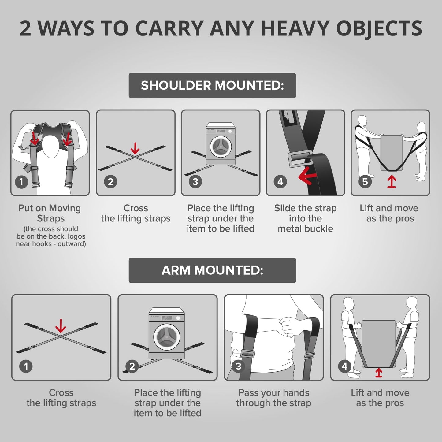 X-Protector Moving Straps - 2 Pairs - Lifting Straps for 2 Movers - Move Furniture Easily and Safely - Perfect for Lifting & Moving Heavy Objects (Adjustable Length 50-118”)