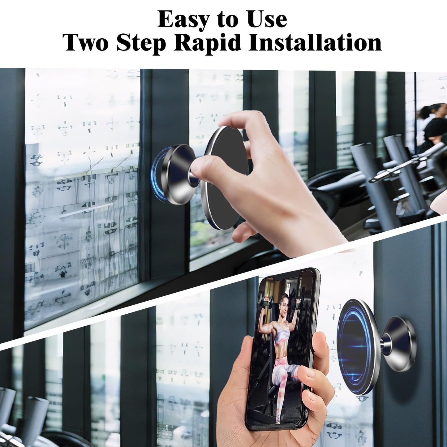 Double Sided Magnetic Phone Holder, 360° Adjustable for Gym and Golf Carts, Strong Magnet, Shoot Hands-Free Videos During Exercise, Compatible with MagSafe Cases & iPhone 17/16/15/14/13 Pro Max Plus