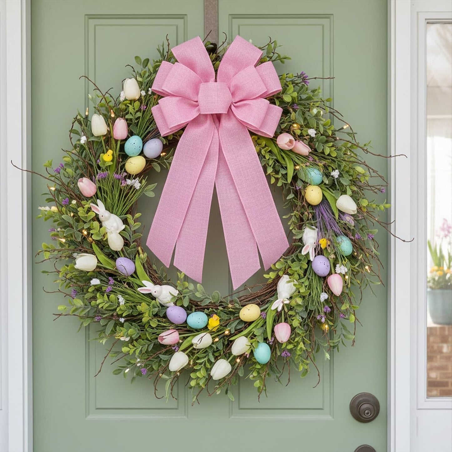 Skiennix Baby Pink Large Bow - 11x21 Inch Wired Ribbon for Wreaths & Spring Decor