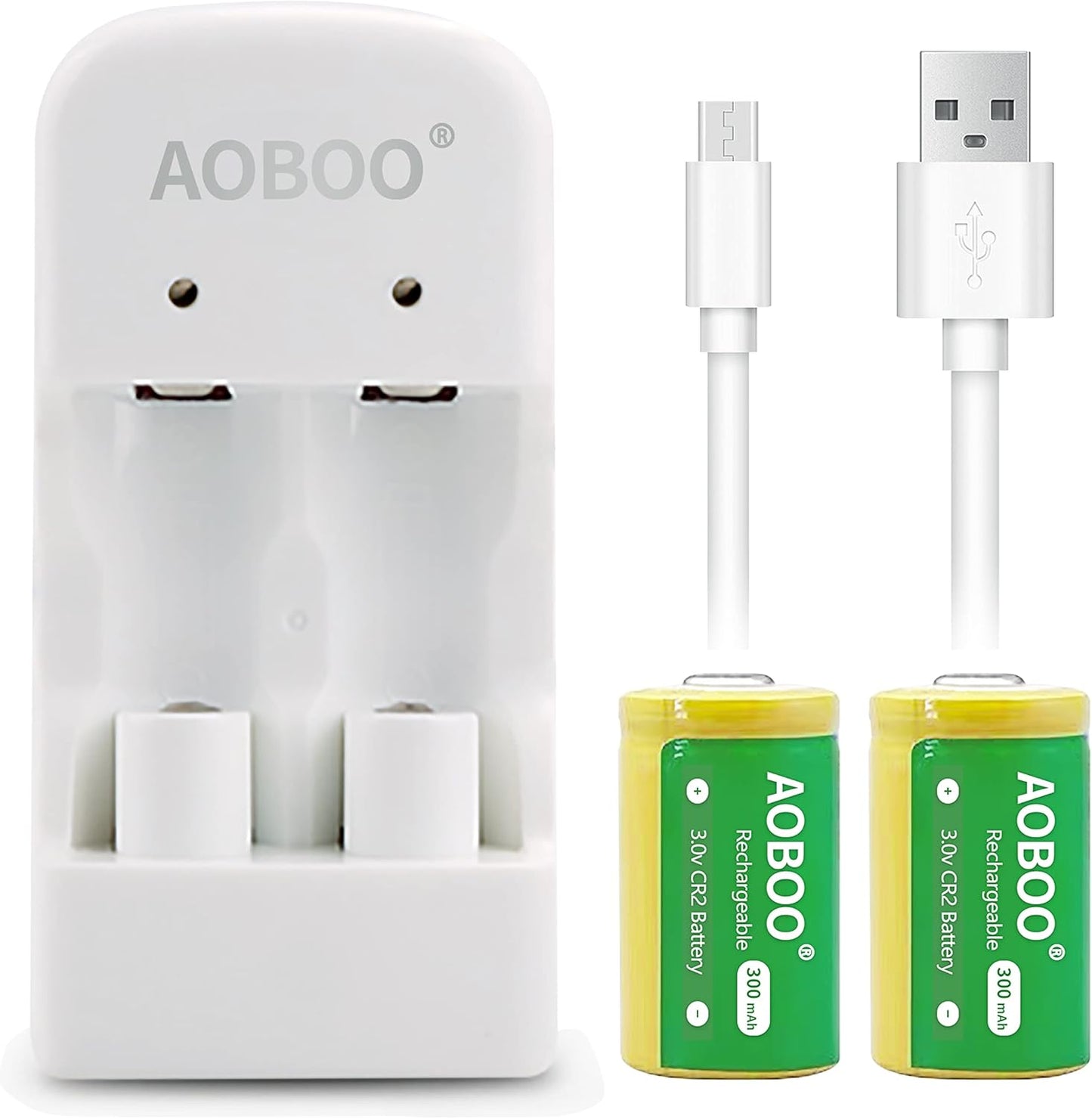 AOBOO 2pcs CR15H270 3V CR2 300Mah Rechargeable Battery with USB Charger,for Photo camera Disc Brake