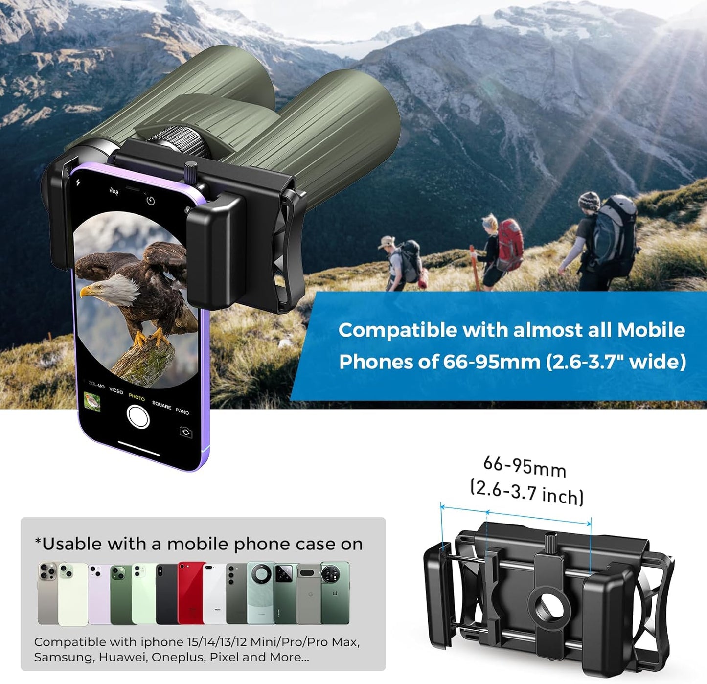 APEXEL 360 Telescope Phone Adapter, Upgraded Binocular Photo Adapter for Android & iPhone, Smartphone Mount