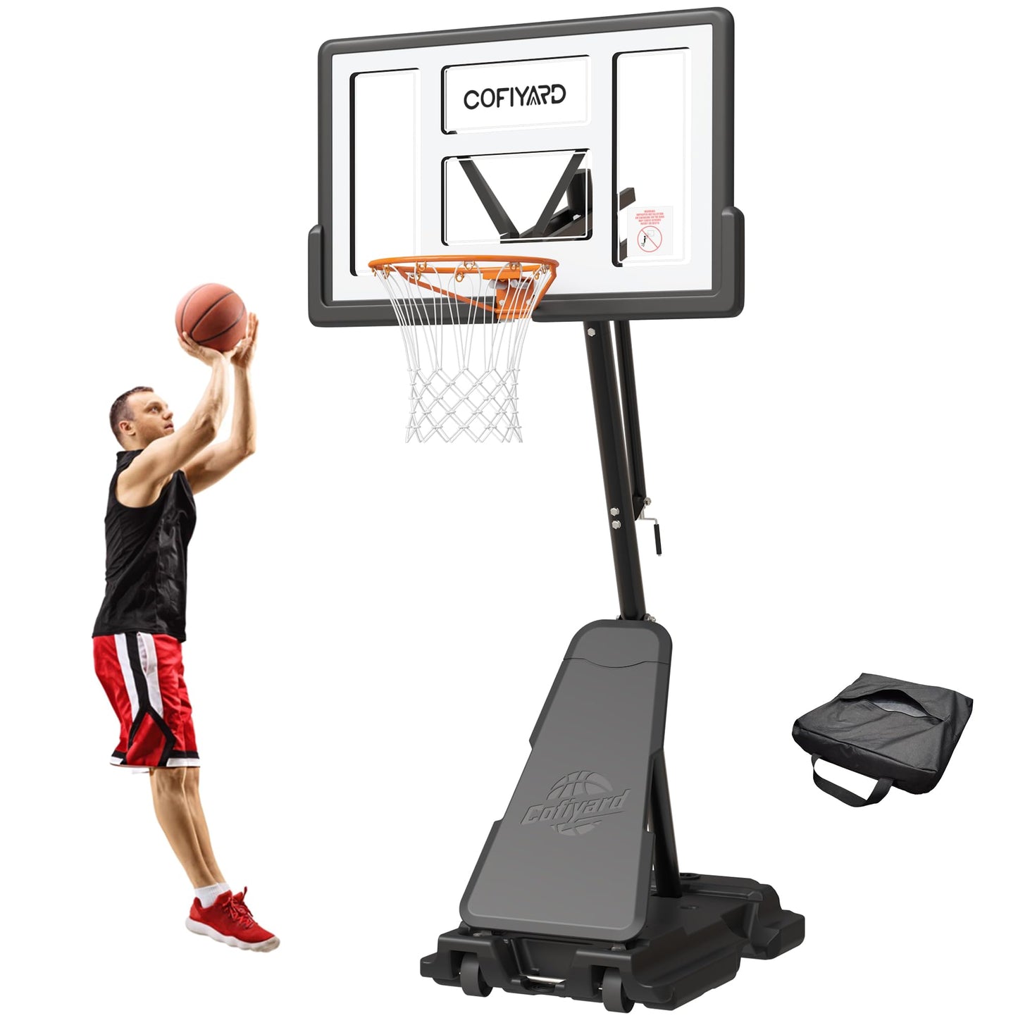 Cofiyard Basketball Hoop Outdoor with 44&48&54In Shatterproof Backboard, 5.25-10FT Height Portable Basketball Hoop with Sandbag, Adjustable Basketball Goal System