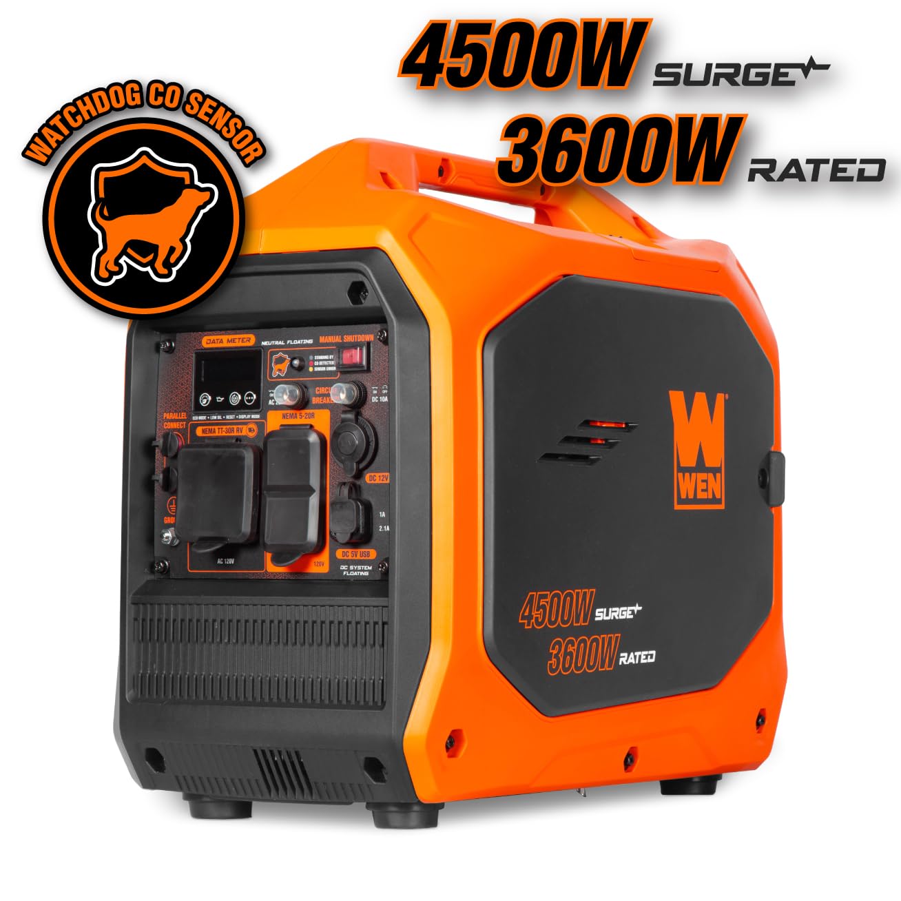 WEN 4500-Watt Inverter Generator, RV-Ready, Quiet, Portable, and Lightweight with Fuel Shut Off and CO Watchdog (56432iX), Fuel Type Gasoline