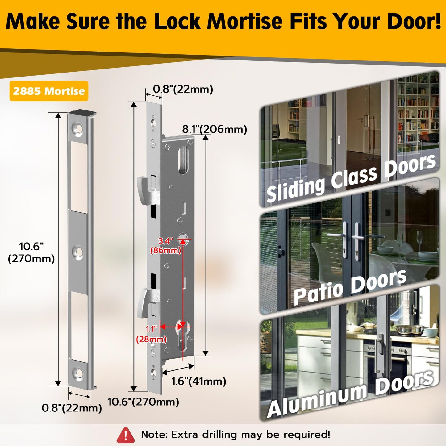 Sliding Glass Door Lock, Eseesmart Sliding Door Smart Lock with Fingerprint Code Keypad RFID Card Bluetooth App Key, Electronic Digital Biometric Keyless Entry Patio Door Lock with Handle