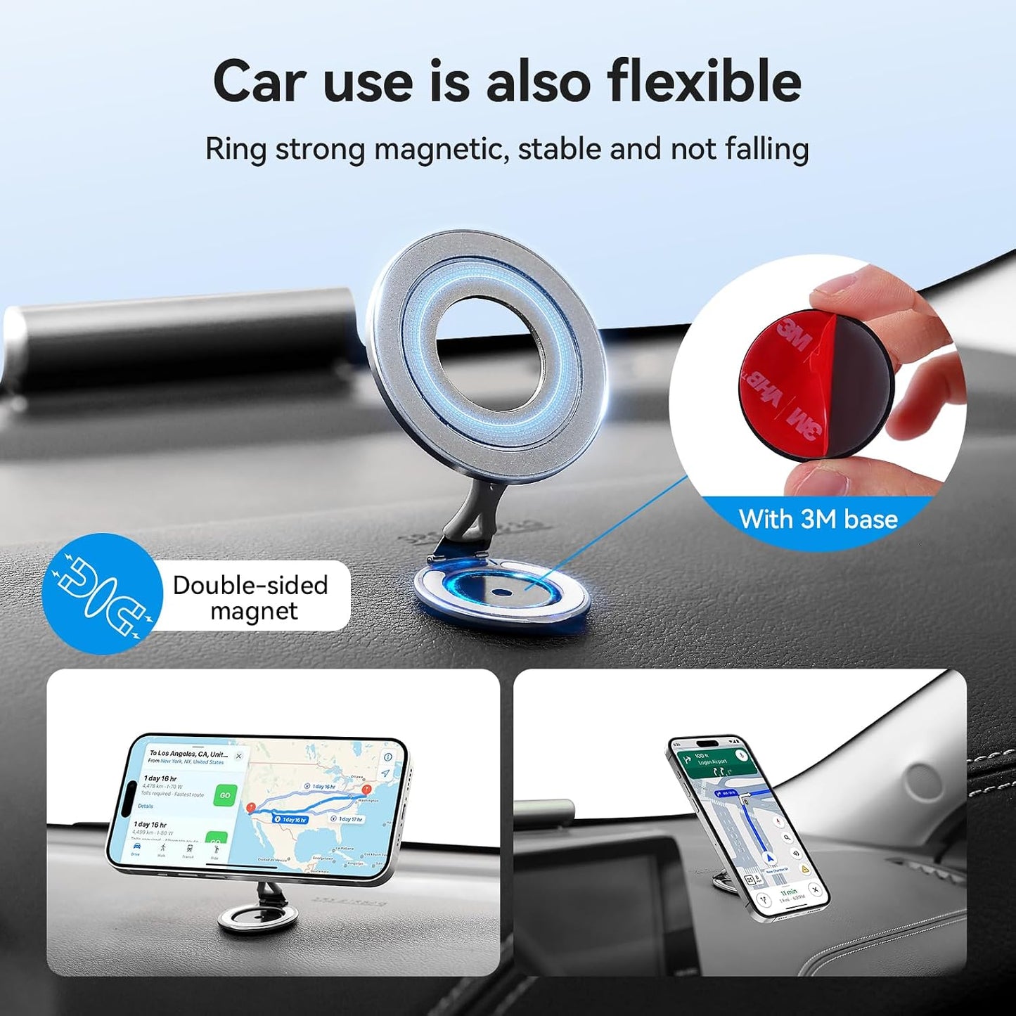 360 Ultra-Light Dual Sided Magnetic Phone Holder,Car Mount, Rotation Finger Ring Holder,Foldable Magnetic Cell Phone