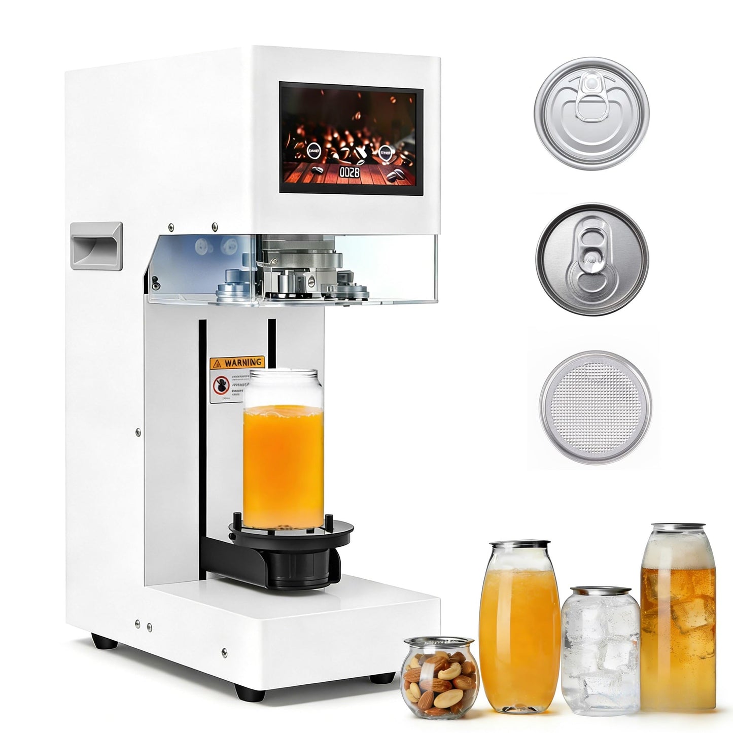 Fully Automatic Soda Can Sealer Machine, Pro Commercial Can Sealing Canning Machine, LED Touch Screen & Counter, for Aluminum/Plastic/Paper Cans/Cups, 1.2”-3.9” Dia. Lid, 1.2”-7.9” Height
