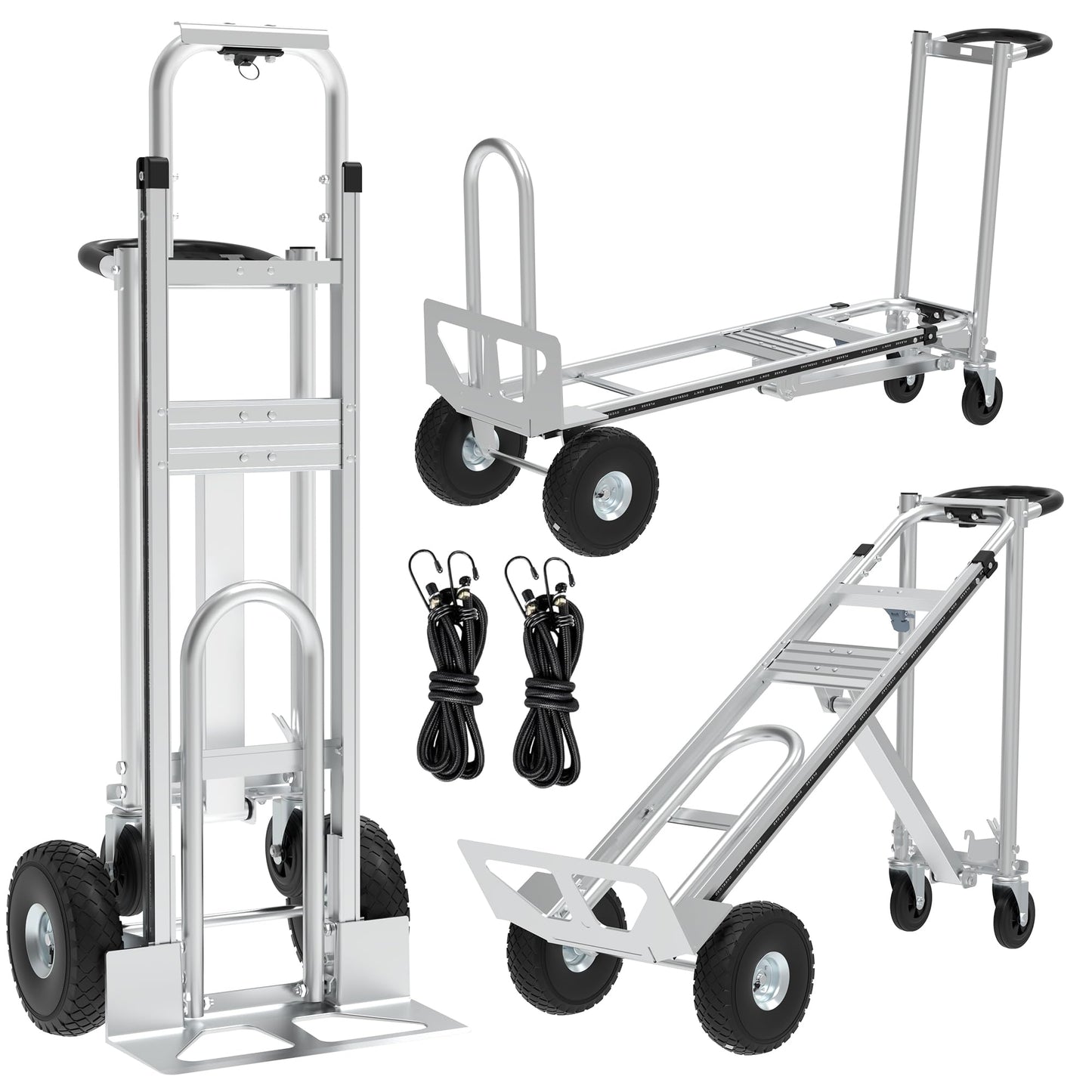Aluminum Convertible Hand Truck, 800lbs 3 in 1 Folding Dolly Cart Lightweight Frame,Heavy Duty Industrial Platform Cart Handtruck for Construction, Logistics, Shopping, Home, Office Moving (Silver)