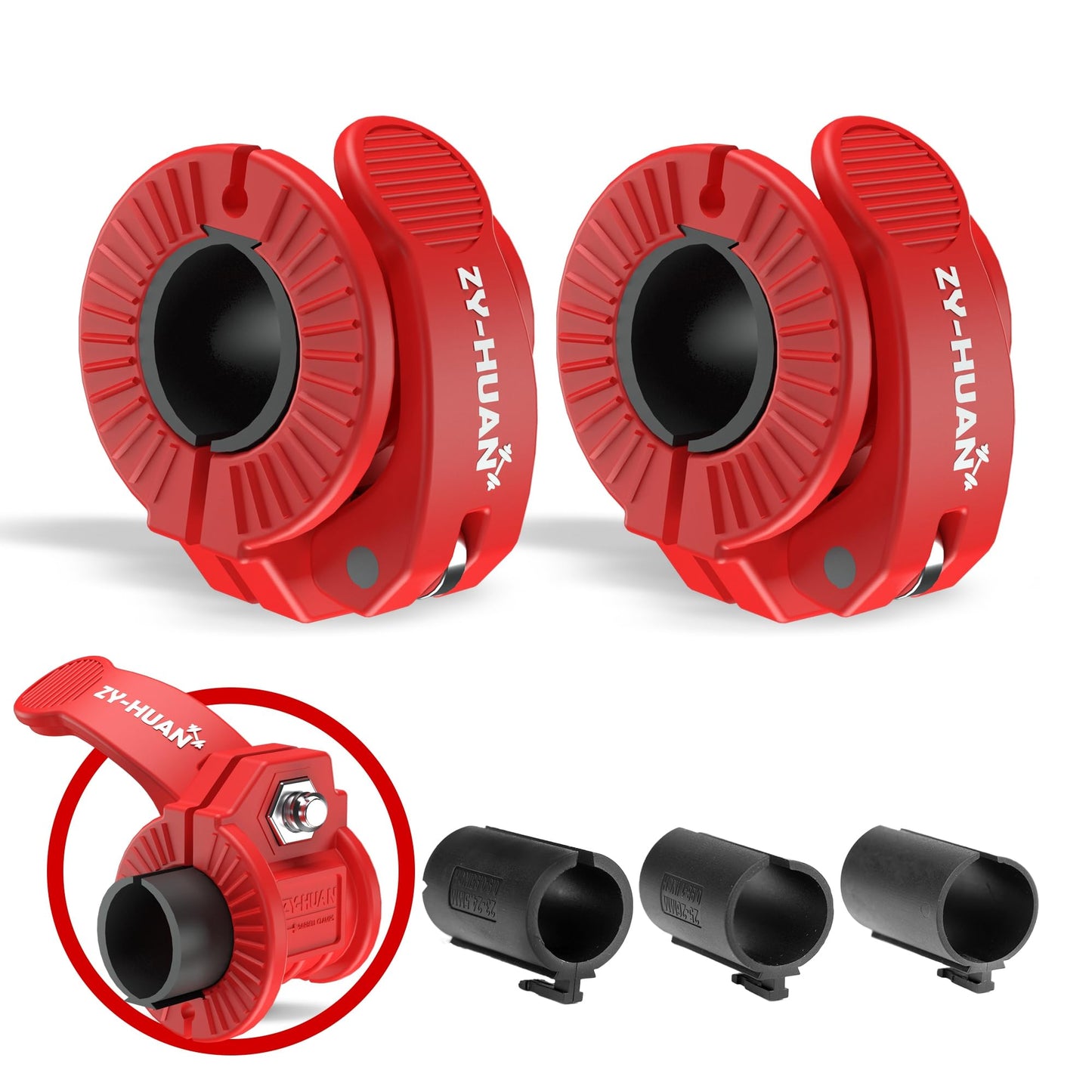 ZY-HUAN Pro Barbell Clips 1 inch Barbell Clamps 0.9-1.18inch Quick Release Weight Clips for Bars Multi-Size Adjustable Olympic Barbell Clamps (Red)