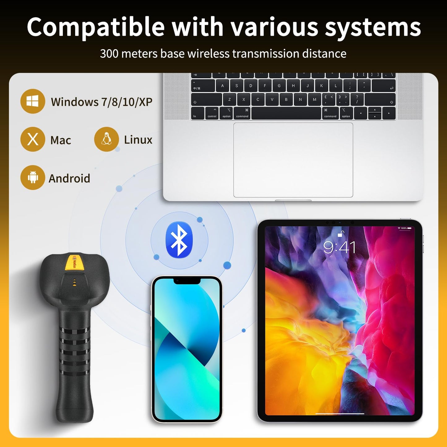 NetumScan Industrial Bluetooth QR Barcode Scanner, IP67 Waterproof & 7M Drop Proof, 1.3M CMOS Sensor Wireless 1D 2D Bar Code Scanner with Charging Stand for Store, POS, Computer, iPhone, Android