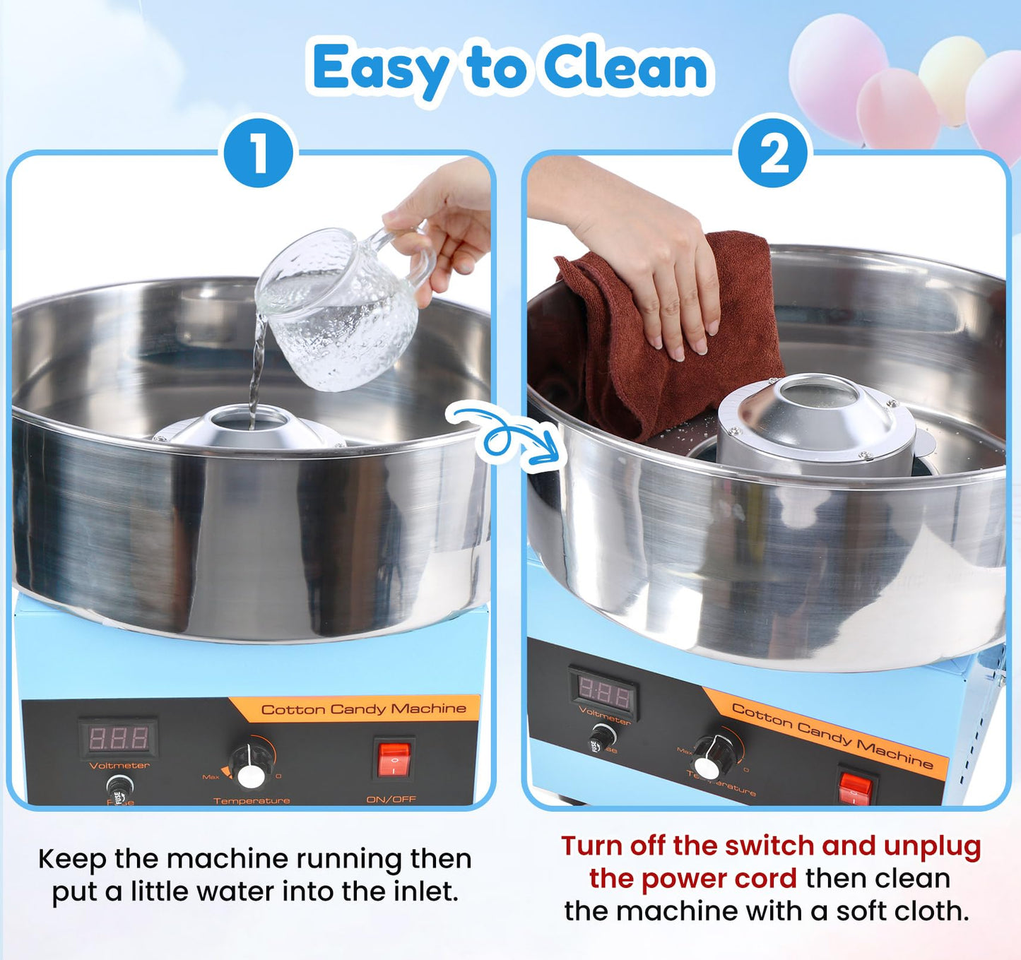 Cotton Candy Machine Commercial, 1000W Professional Cotton Candy Machine, Cotton Candy Maker with Stainless Steel Bowl, Bowl Cover and Sugar Scoop for Kids Birthday, Family Party, Festival (Blue)