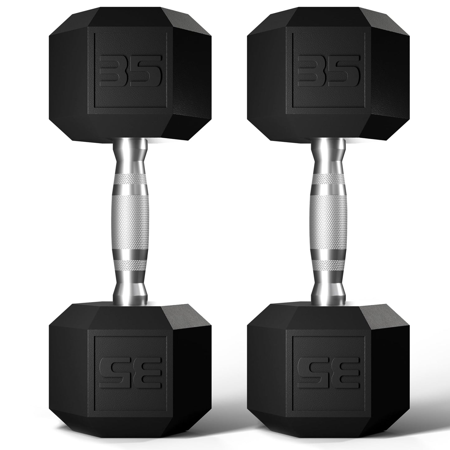 GRETERST Dumbbells Set Rubber Coated Hex Hand Weights Exercise & Fitness for Home Gym Workouts Strength Training Equipment, Black, 35LB