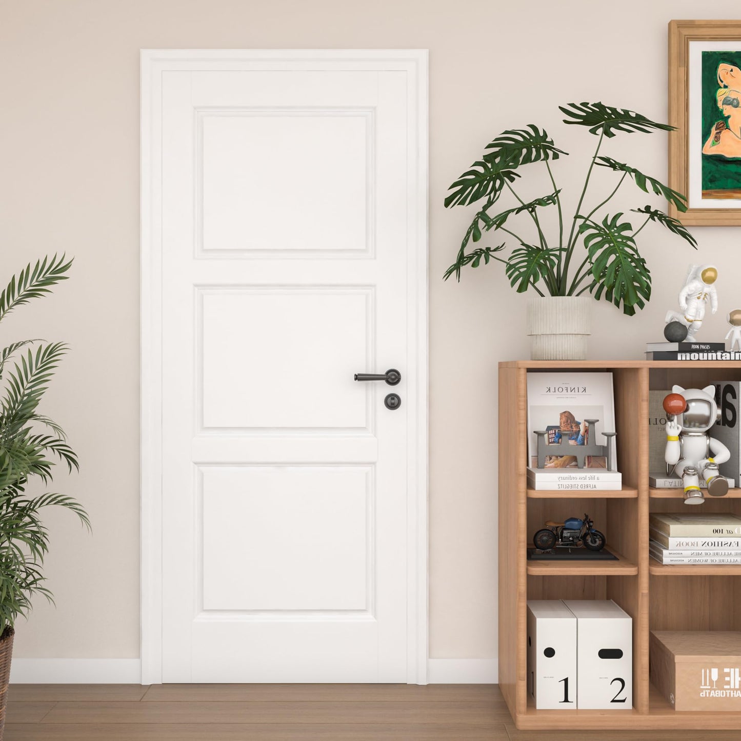 OHTOMO 24"x 80" Slab Door, 3-Panel Interior French Door Slab Shaker, Pre-Assembled Solid Core Wood Panel w/o Prehung Jamb, for Pantry Closet Laundry Bathroom Office, White Primed Surface