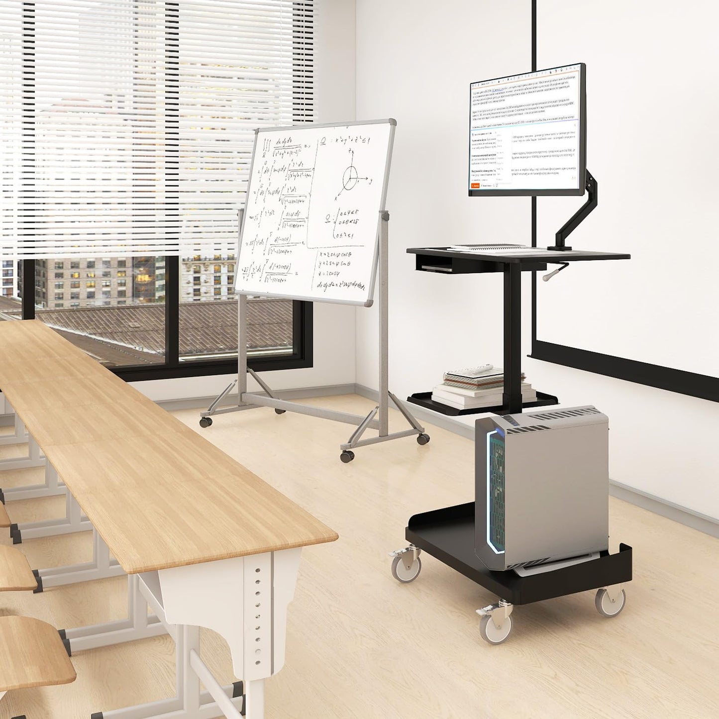 Natwind Mobile Workstation Cart with Monitor Mount,Height Adjustable Rolling Computer Cart, Heavy-Duty Rolling Standing Desk with CPU Holder for Home Office, School,Warehouse, Medical（Black）