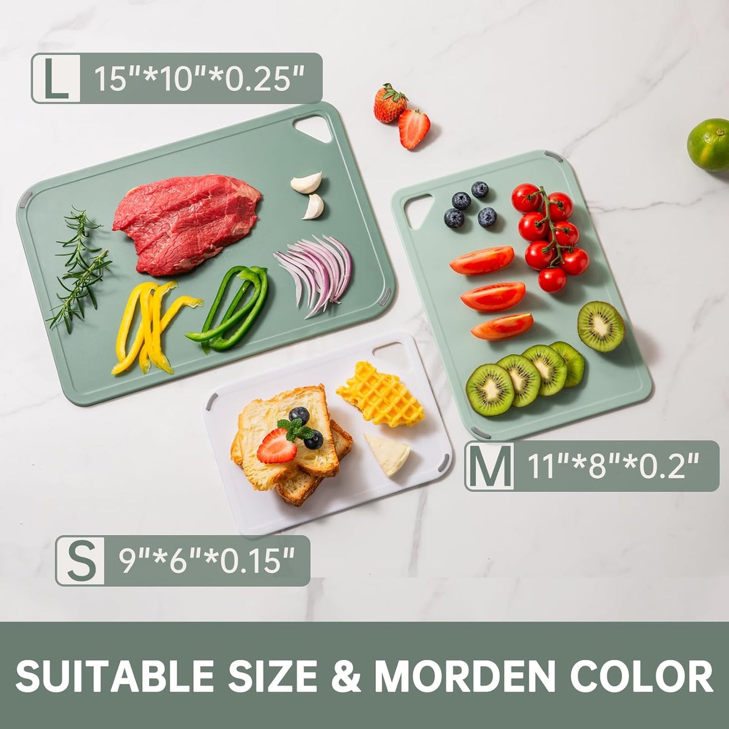 THETCHRY Plastic Cutting Board Set - BPA-Free Non-Slip Chopping Boards for Kitchen | 15"×10" Green