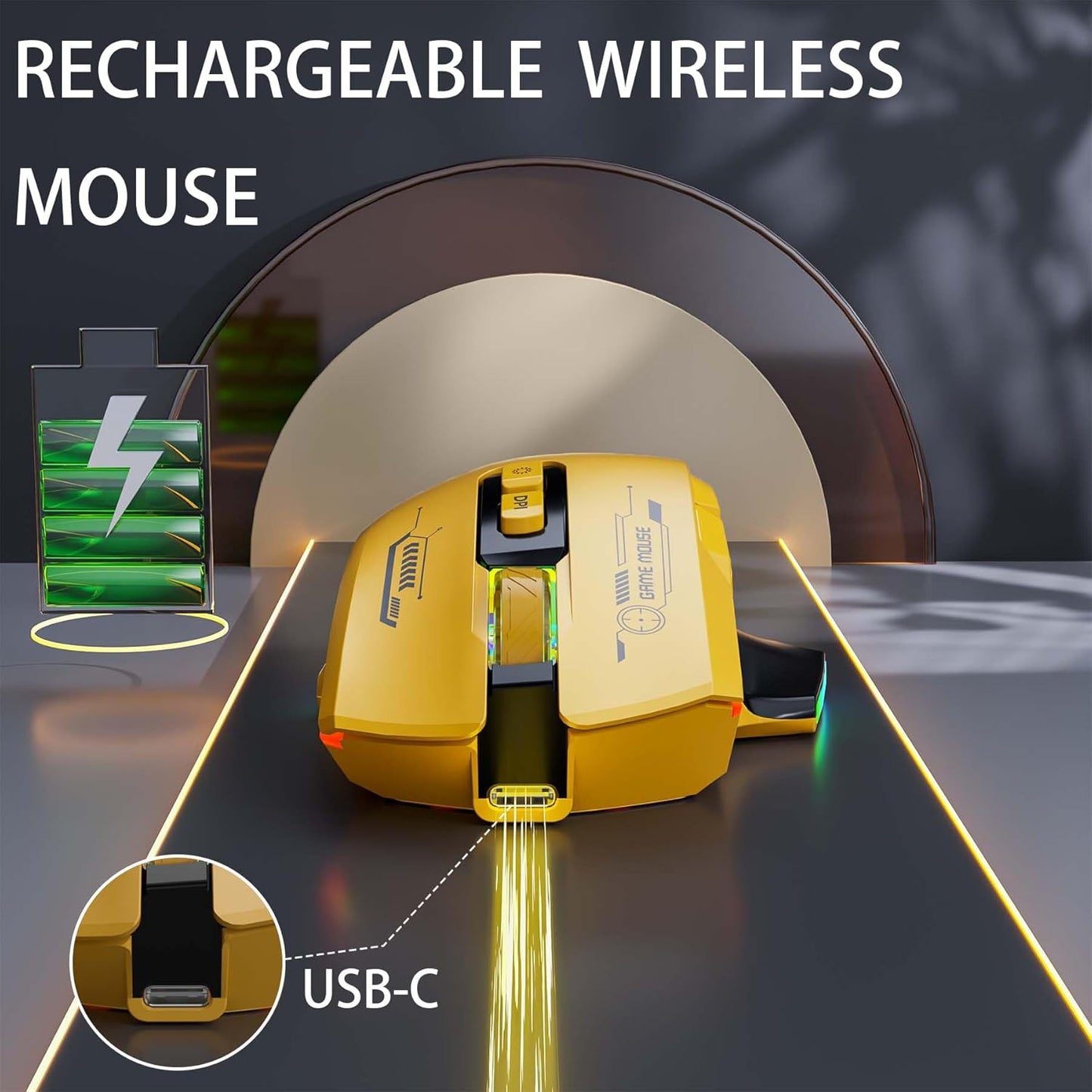 mobiproduct 5 7200, Wireless MouseErgonomic Mouse with Adjustable DPI up to RGB Breathing Lights, Compatible